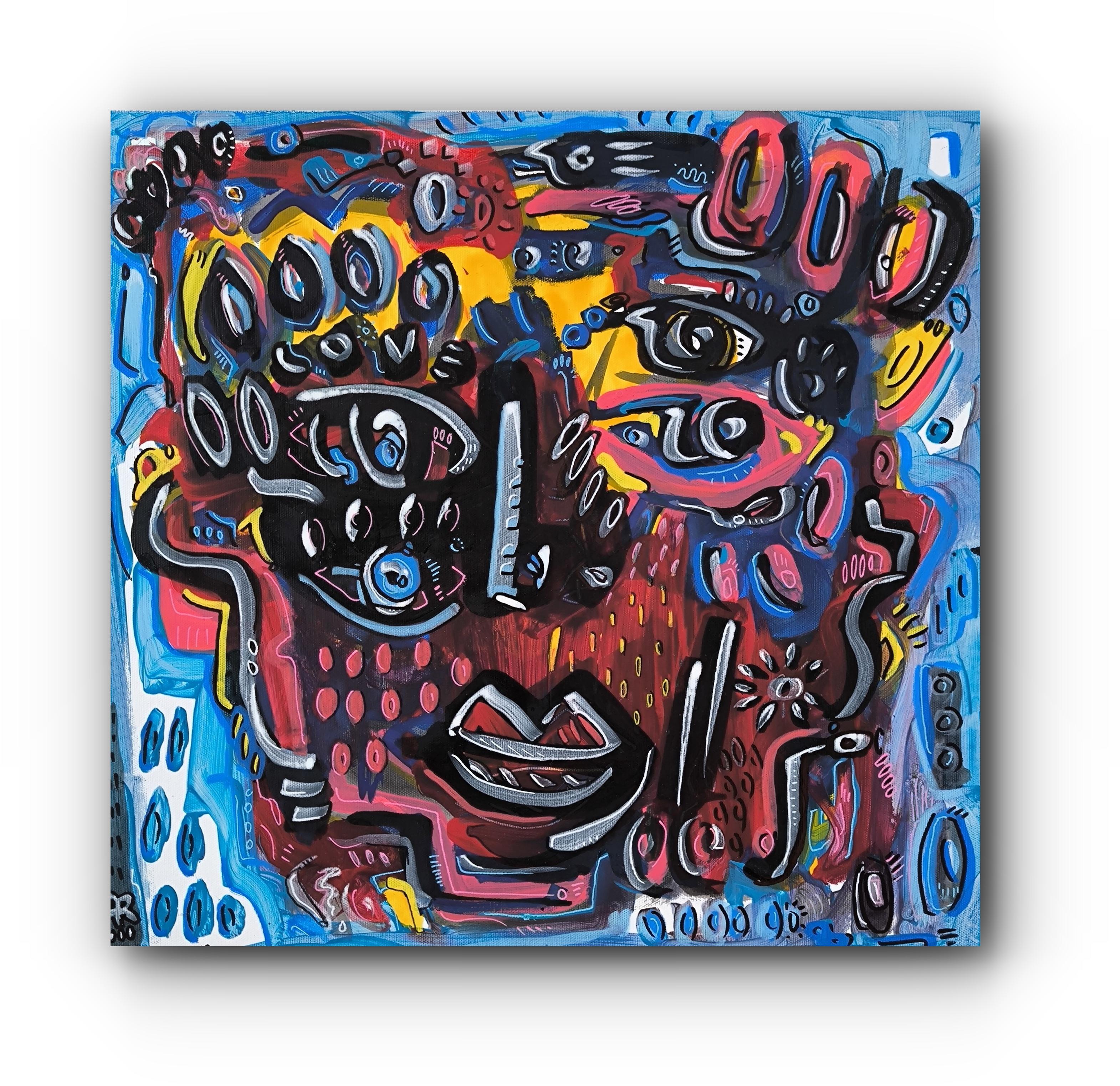 CRAZY FACE - Black Figurative Painting by Angel Rivas