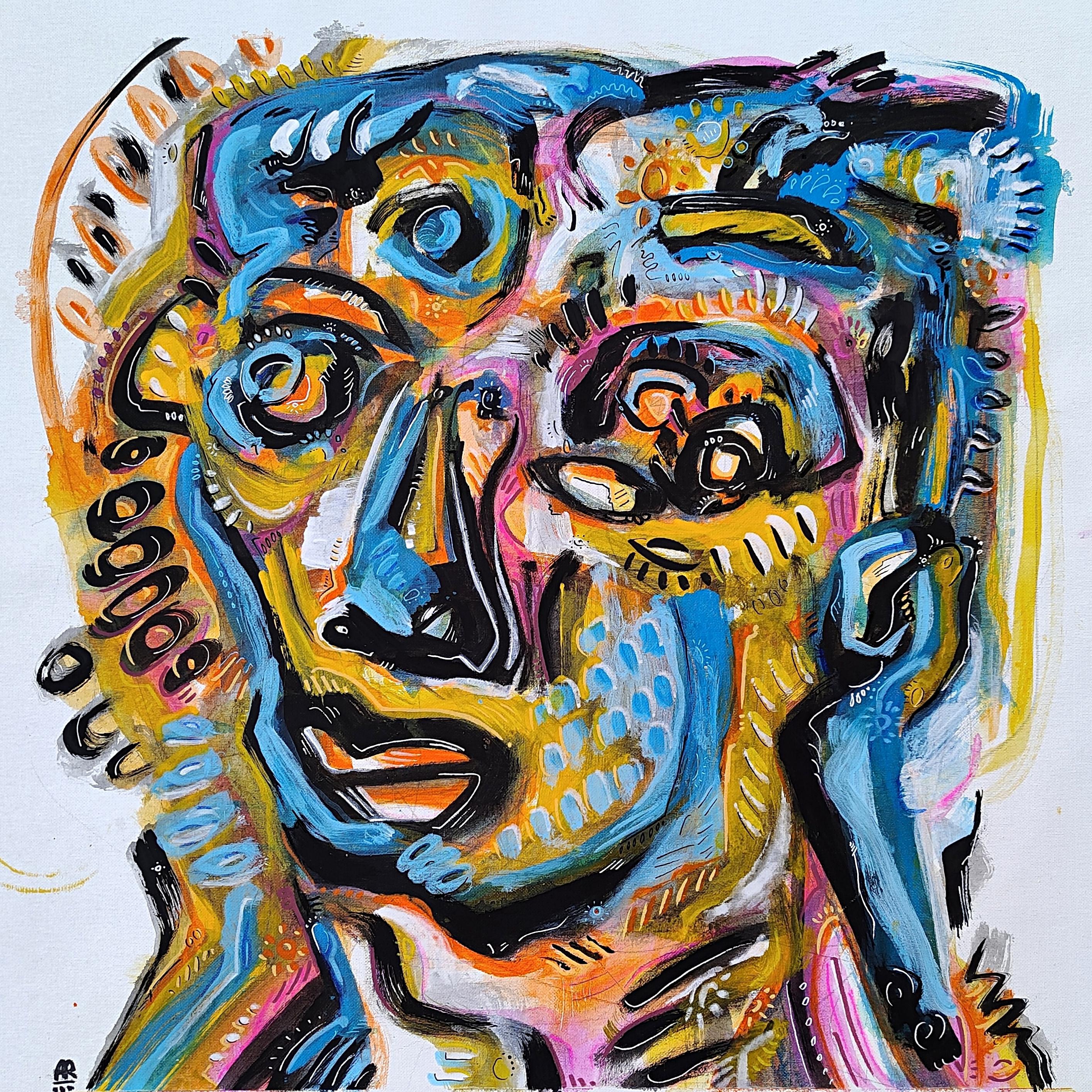 Figurative Painting di Angel Rivas - FACCIA DA PAZZO