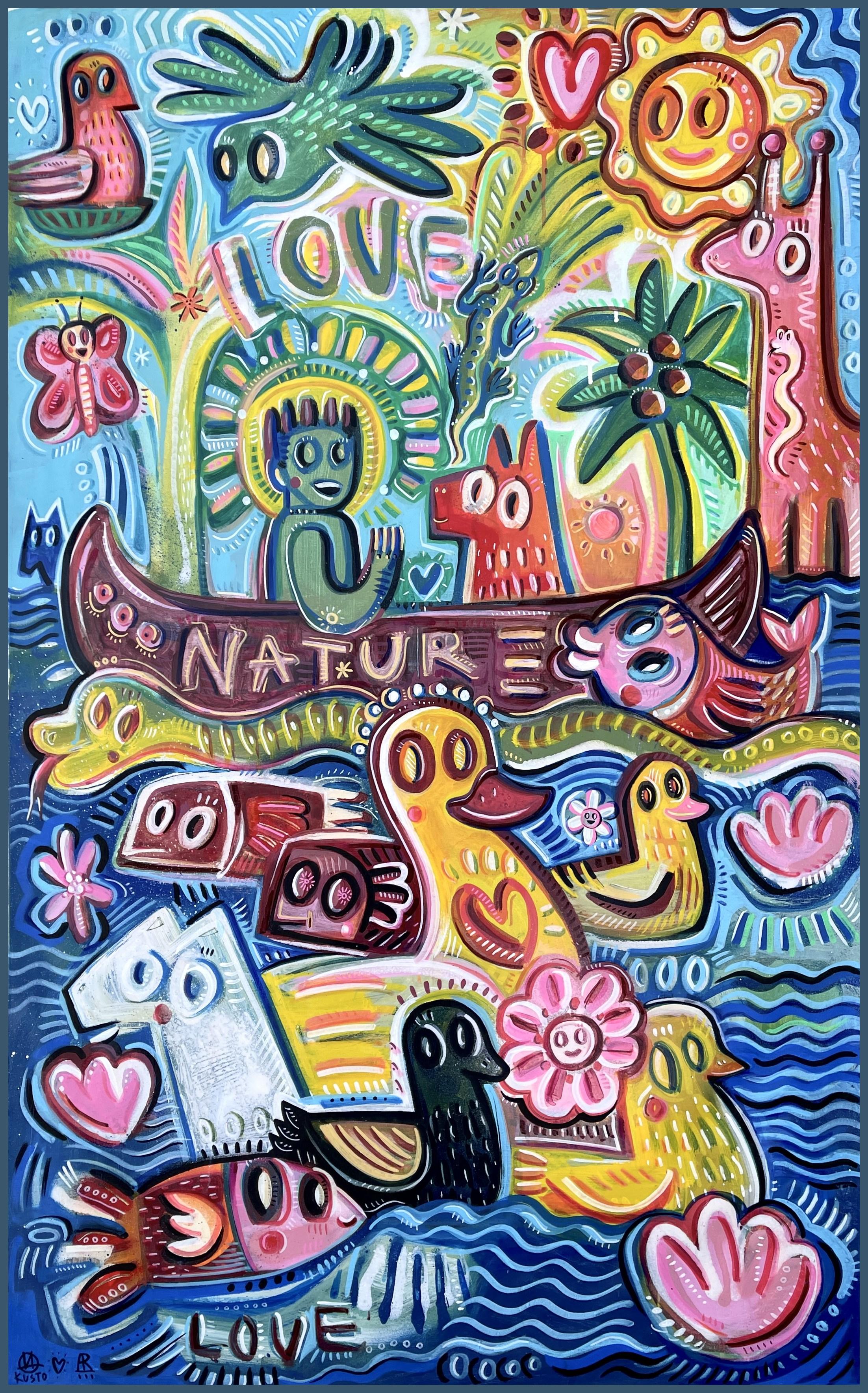 DÍA EN EL RÍO, ME ENCANTA LA NATURALEZA - Figurative Painting Gris de Angel Rivas