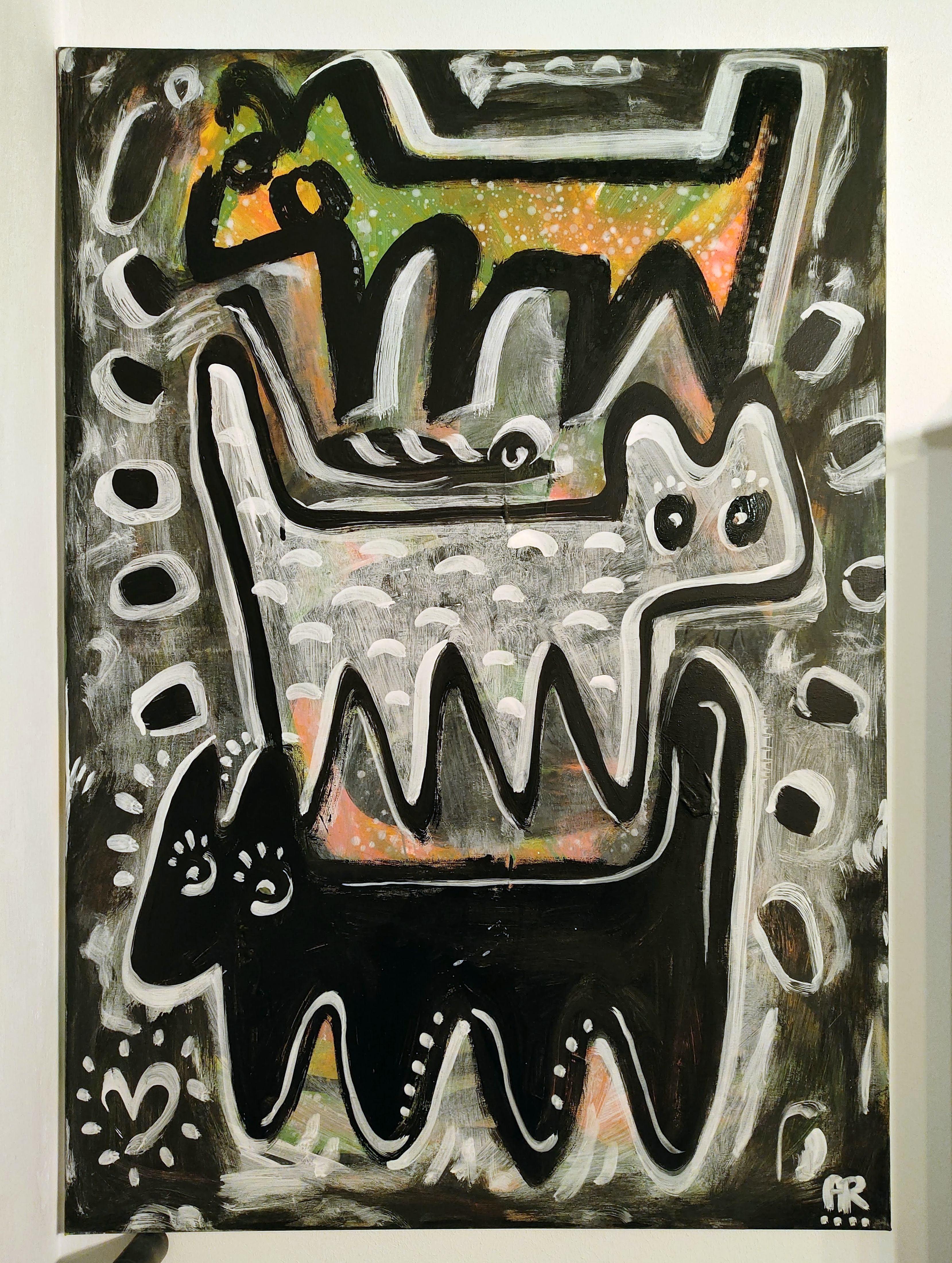 DOG TOTEM - Neo-Expressionist Painting by Angel Rivas
