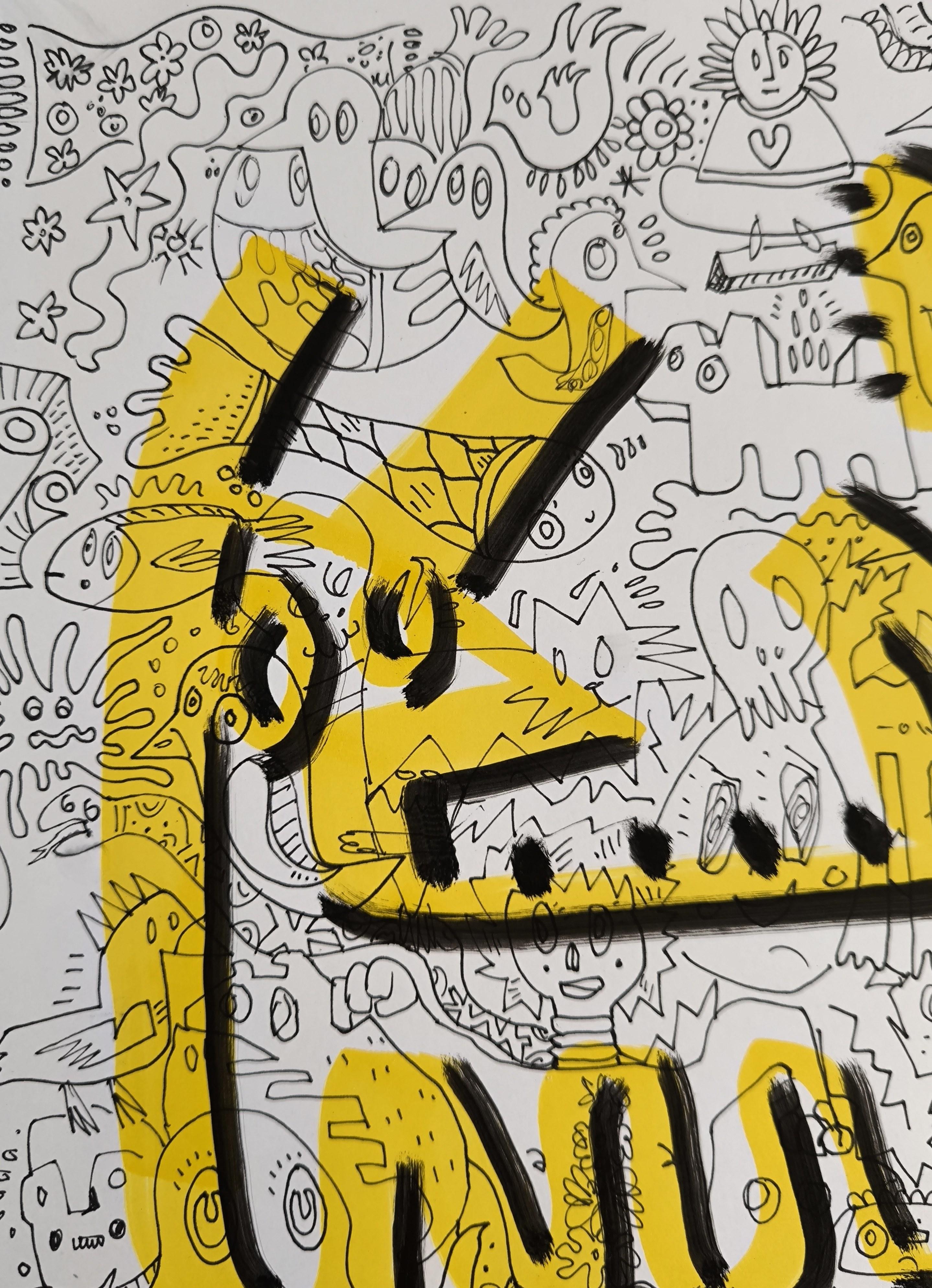 DOODLE - Beige Animal Painting by Angel Rivas