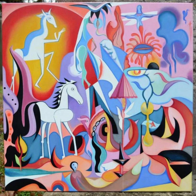 SUEÑO, listo para colgar, pintura acrílica sobre lienzo - Painting Moderno de Angel Rivas