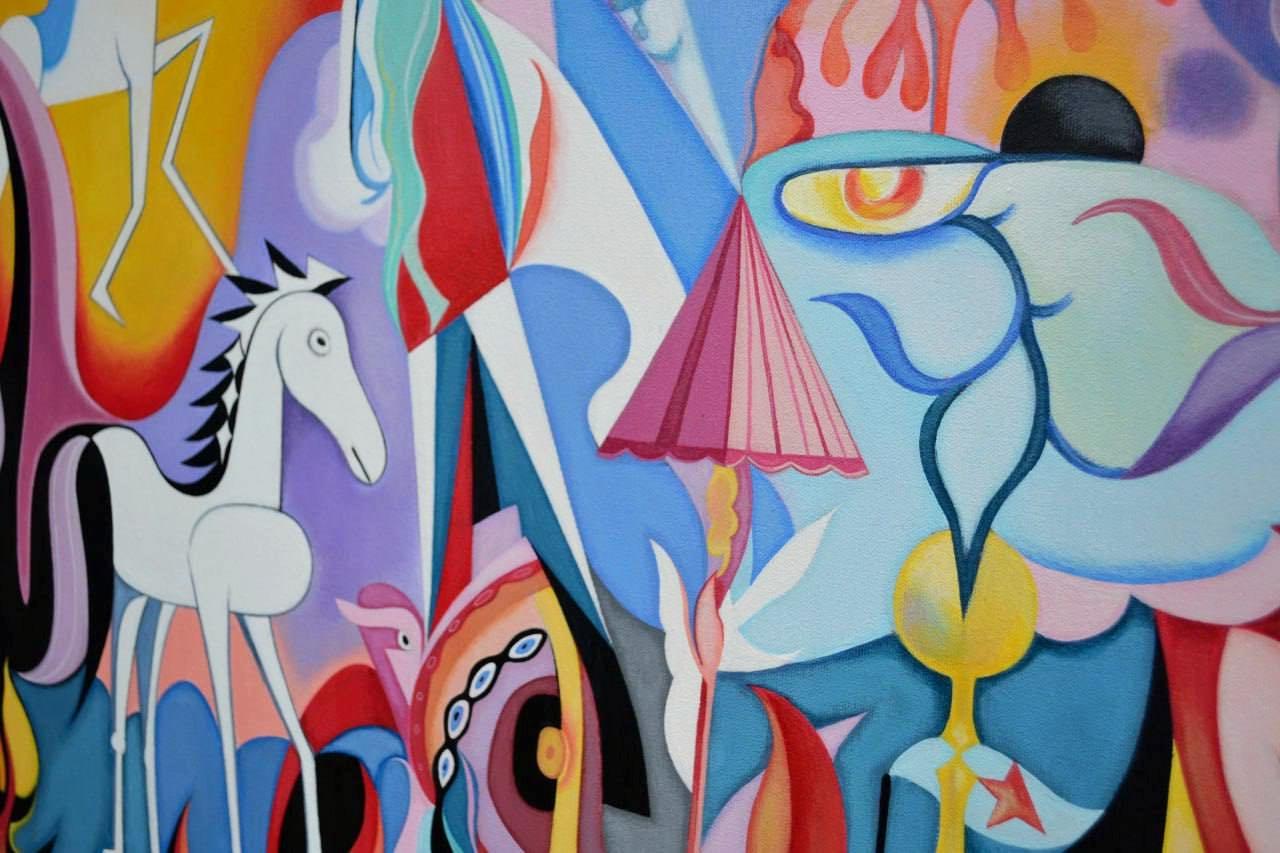 SUEÑO, listo para colgar, pintura acrílica sobre lienzo - Figurative Painting Gris de Angel Rivas