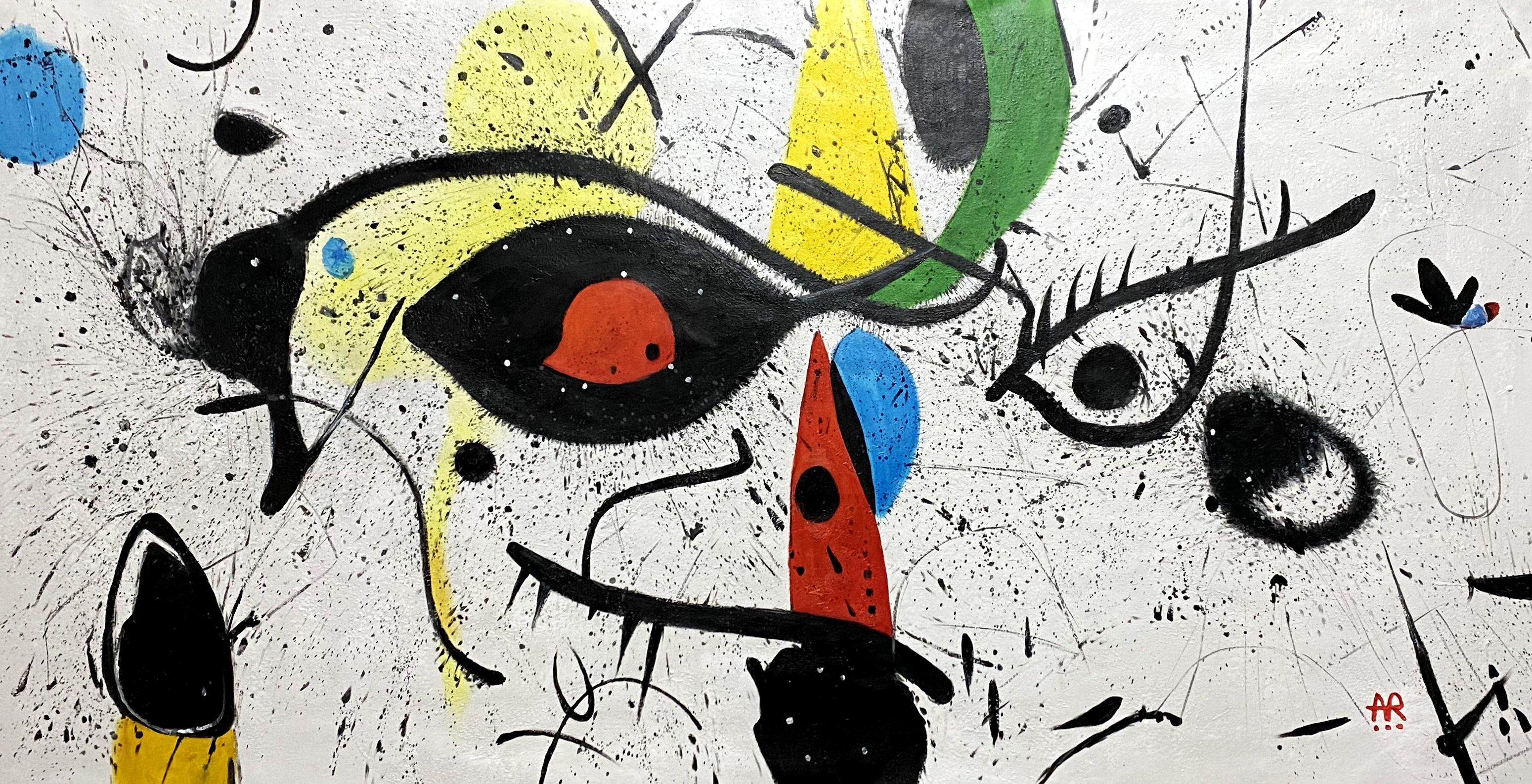 SUEÑOS DE MIRÓ - Figurative Painting Beige de Angel Rivas