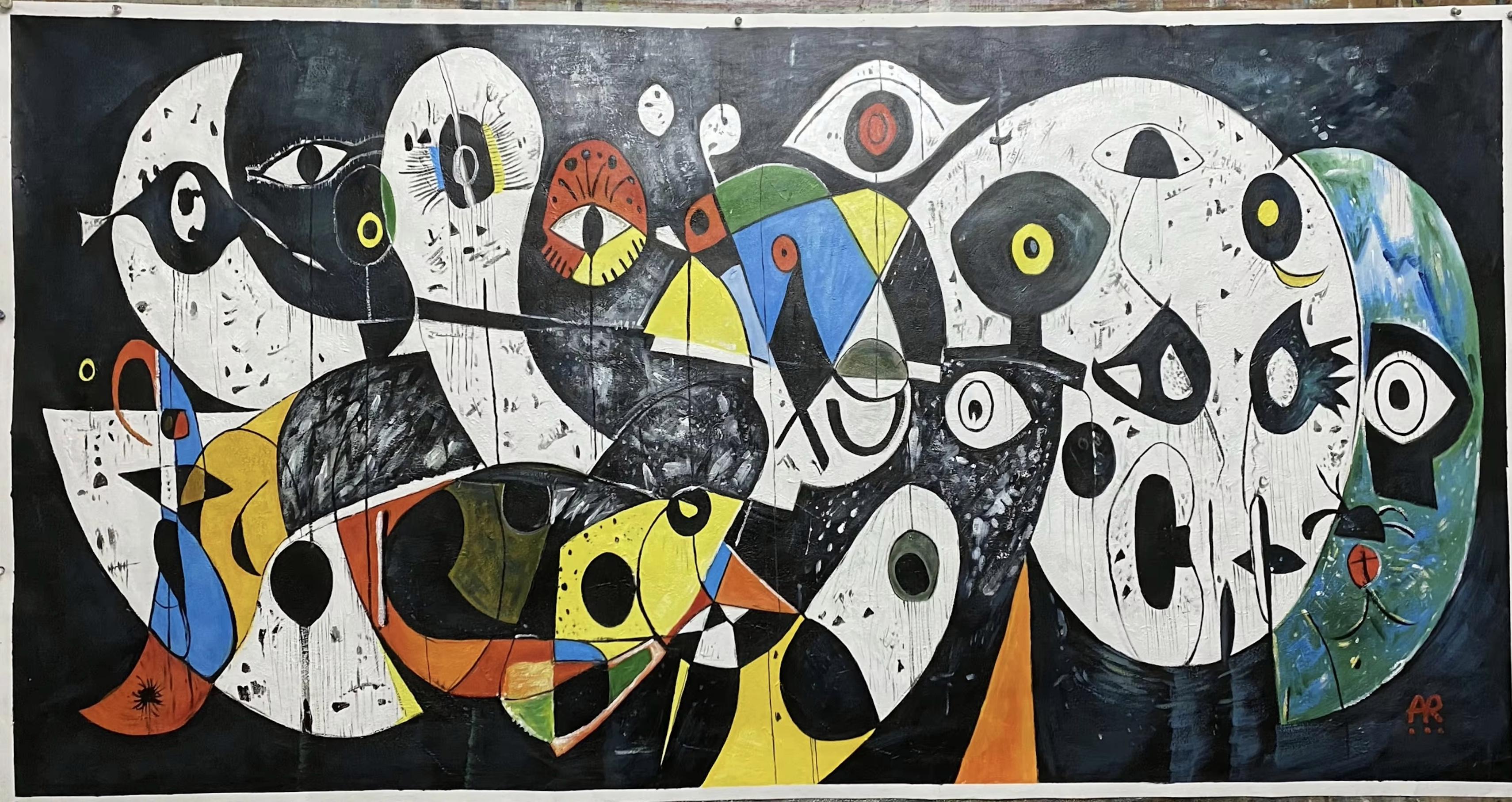 SOGNI DI MIRÓ - Figurative Painting Nero di Angel Rivas