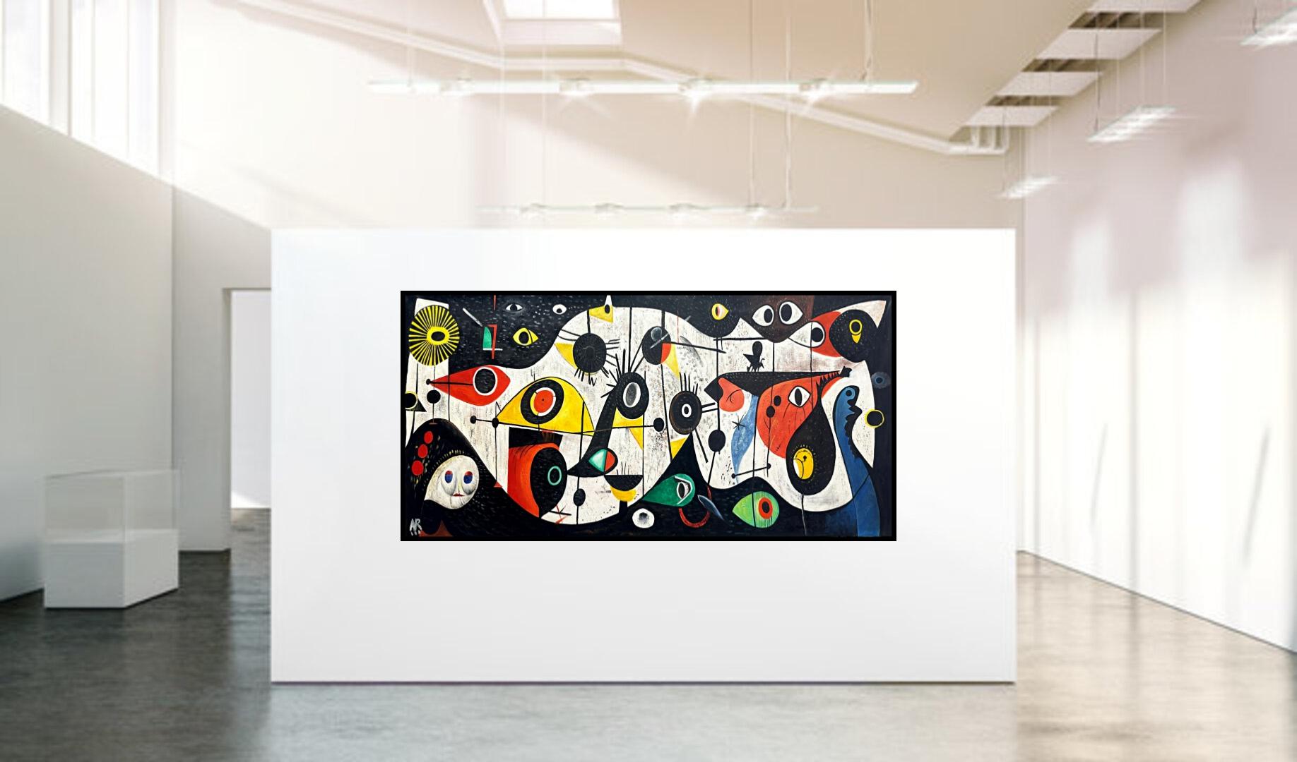 SUEÑOS DE MIRÓ - Figurative Painting Marrón de Angel Rivas