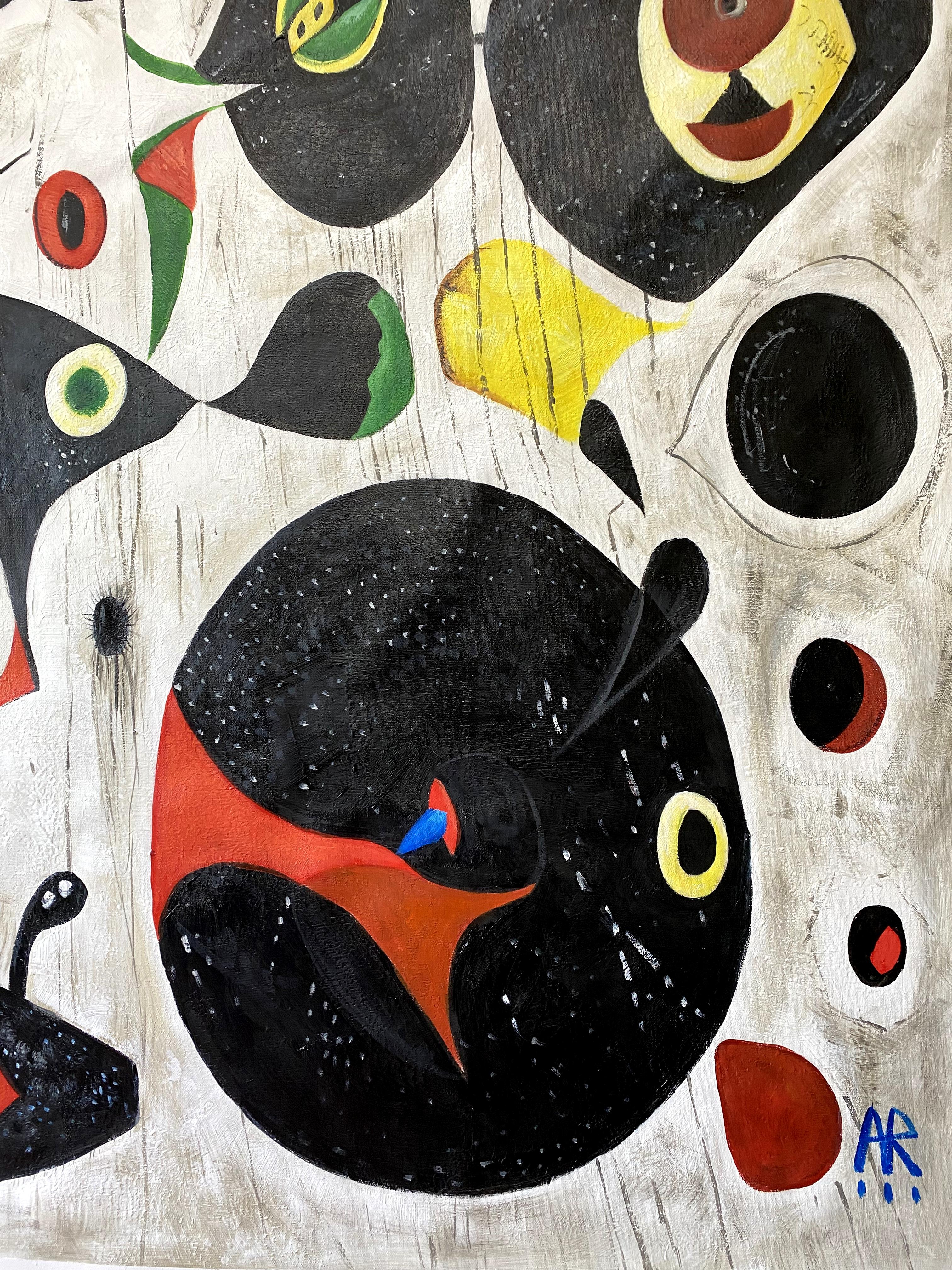 SOGNI DI MIRÓ - Figurative Painting Beige di Angel Rivas