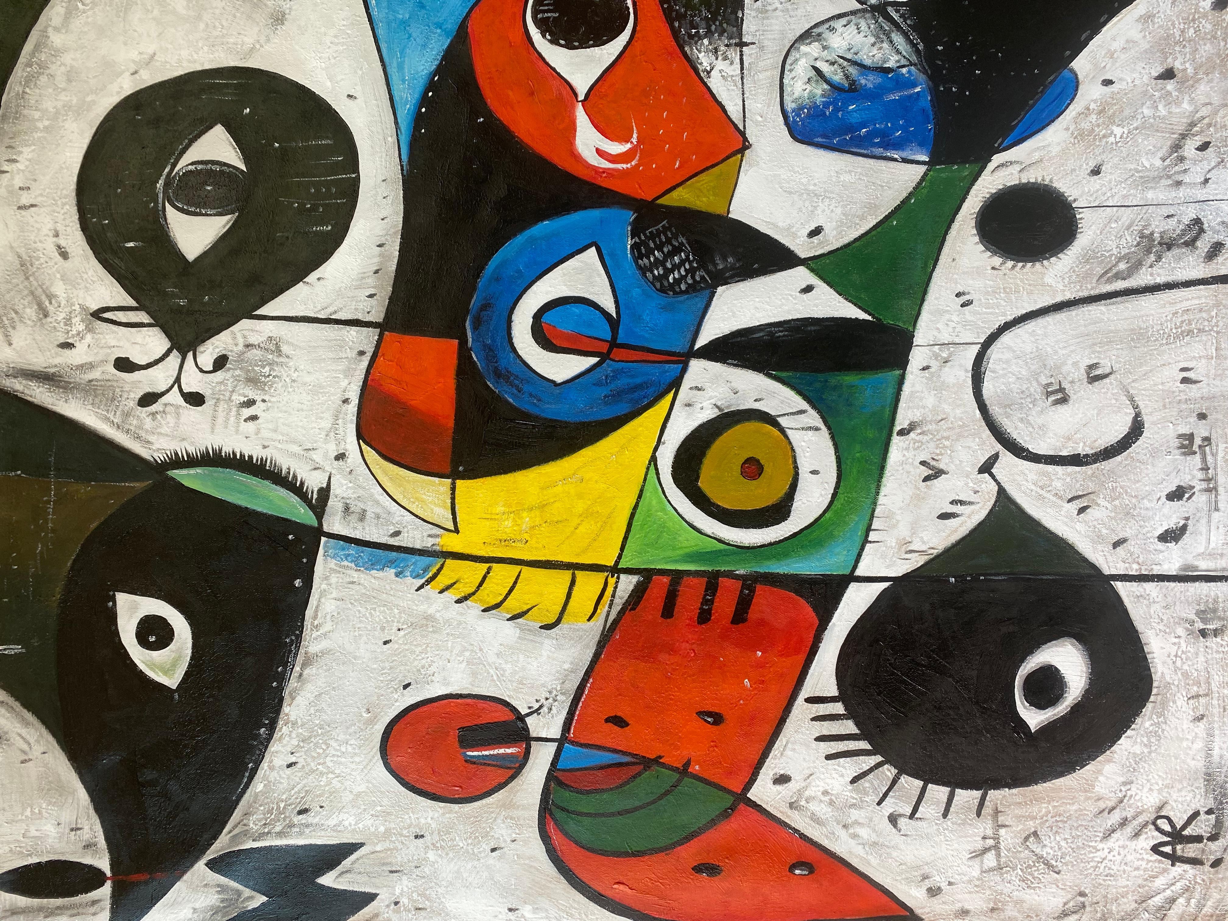 SOGNI DI MIRÓ - Figurative Painting Beige di Angel Rivas