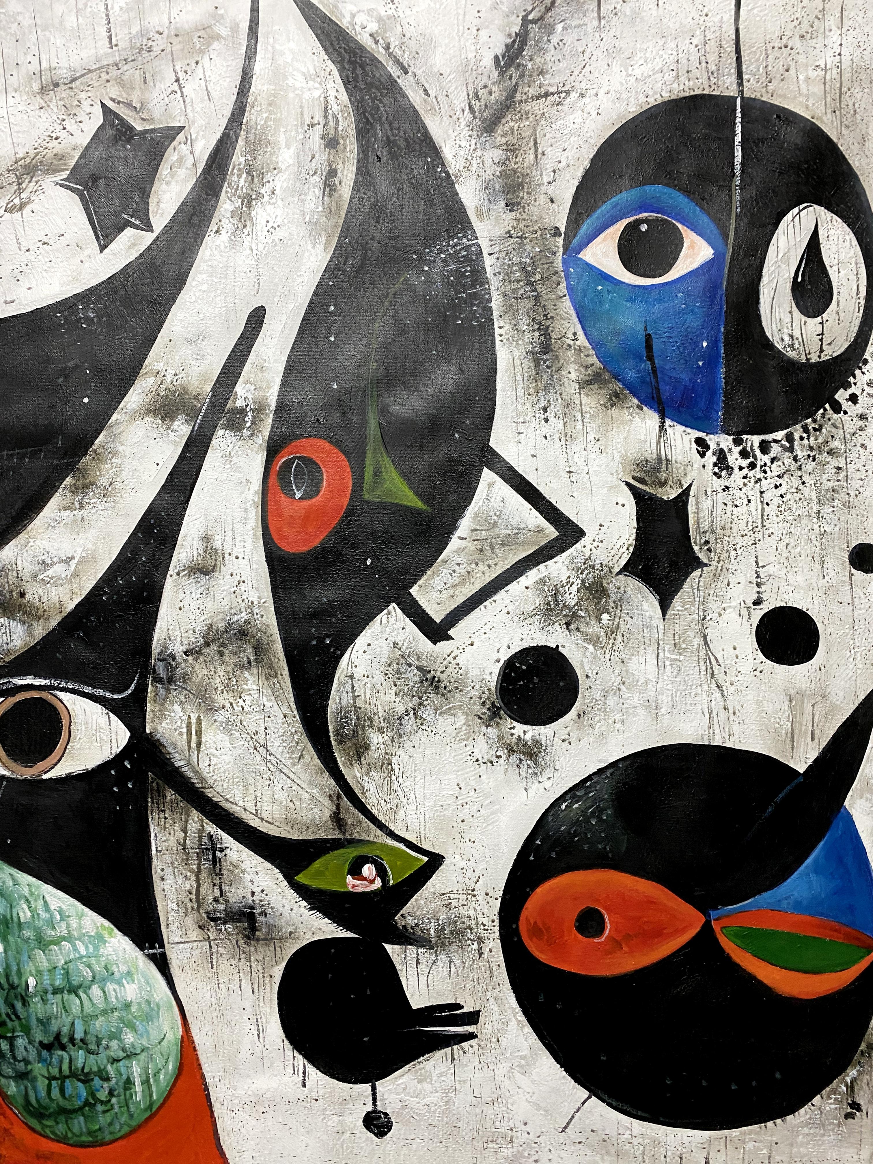 SOGNI DI MIRÓ - Figurative Painting Beige di Angel Rivas
