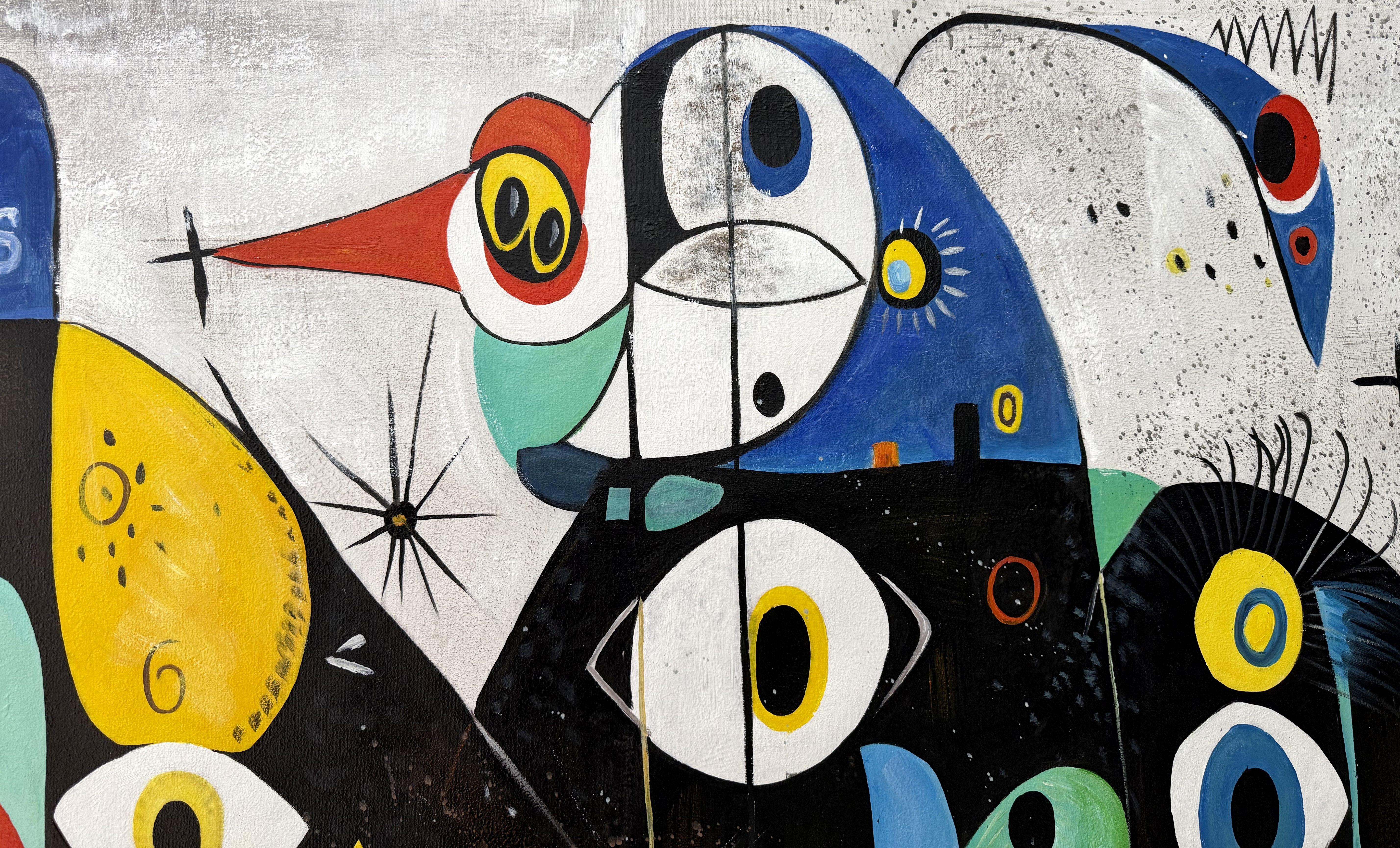 SOGNI DI MIRÓ - Figurative Painting Grigio di Angel Rivas