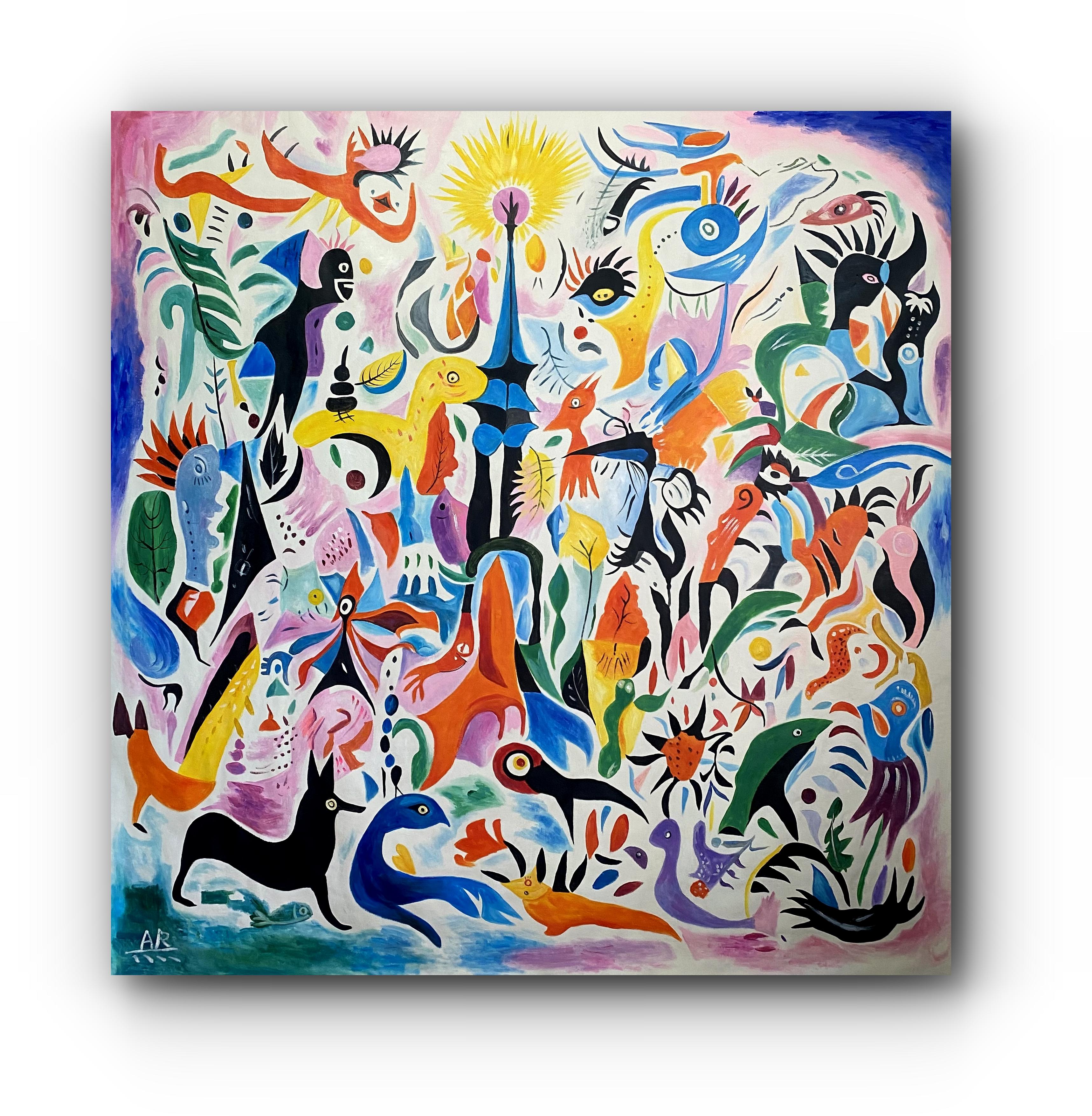 Un mondo fantastico in cui immergersi. Si ispira ai grandi maestri della pittura come Chagall, Miró e Picasso.

Pittura acrilica su tela

Spedito in rotolo in un tubo.

 
