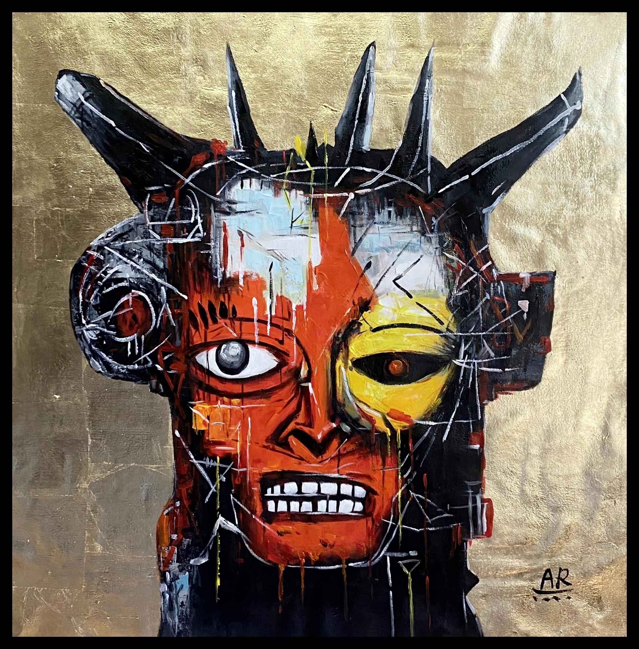 GOLDEN MASK - Modern Painting by Angel Rivas