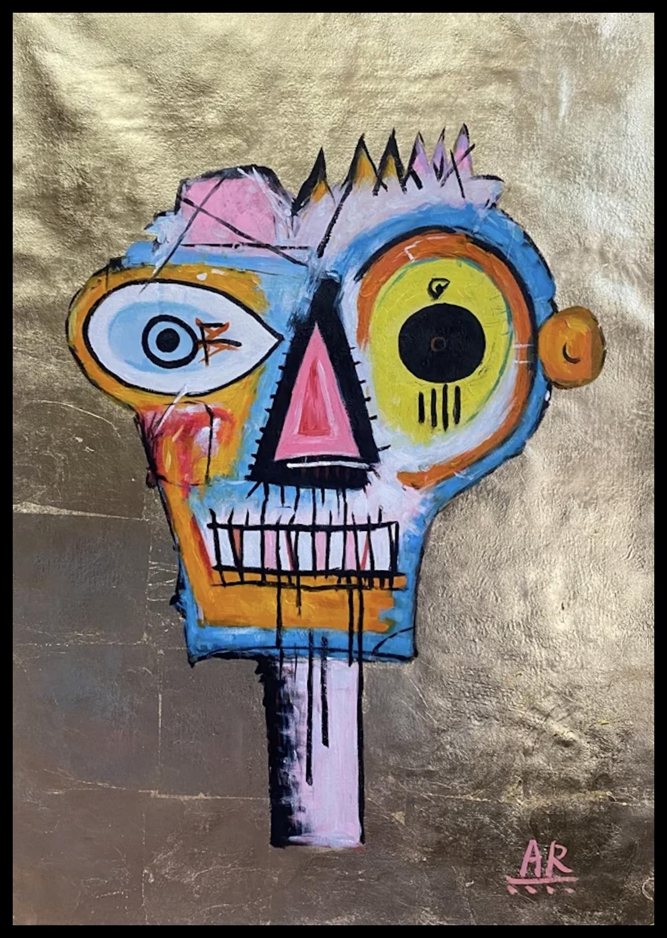 GOLDEN MASK - Modern Painting by Angel Rivas