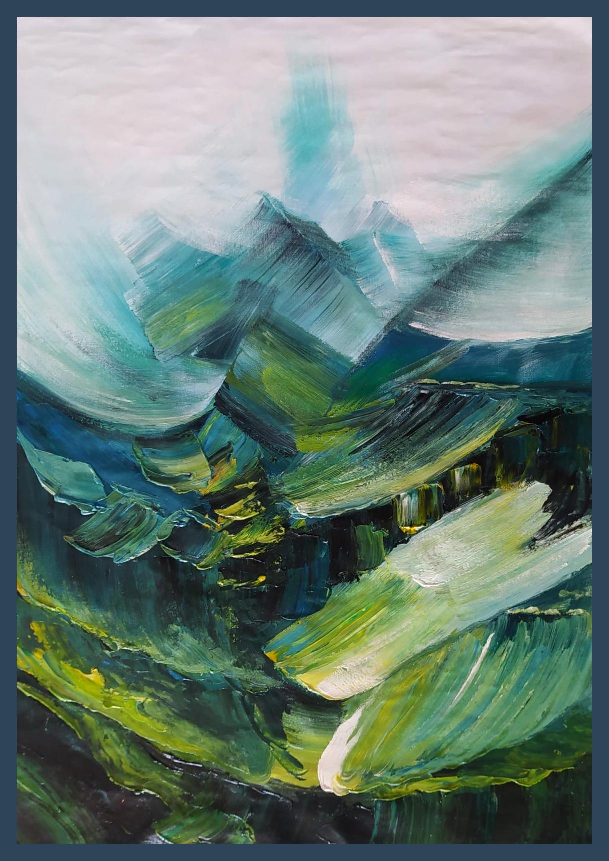 GREEN MOUNTAIN - Gray Landscape Painting by Angel Rivas