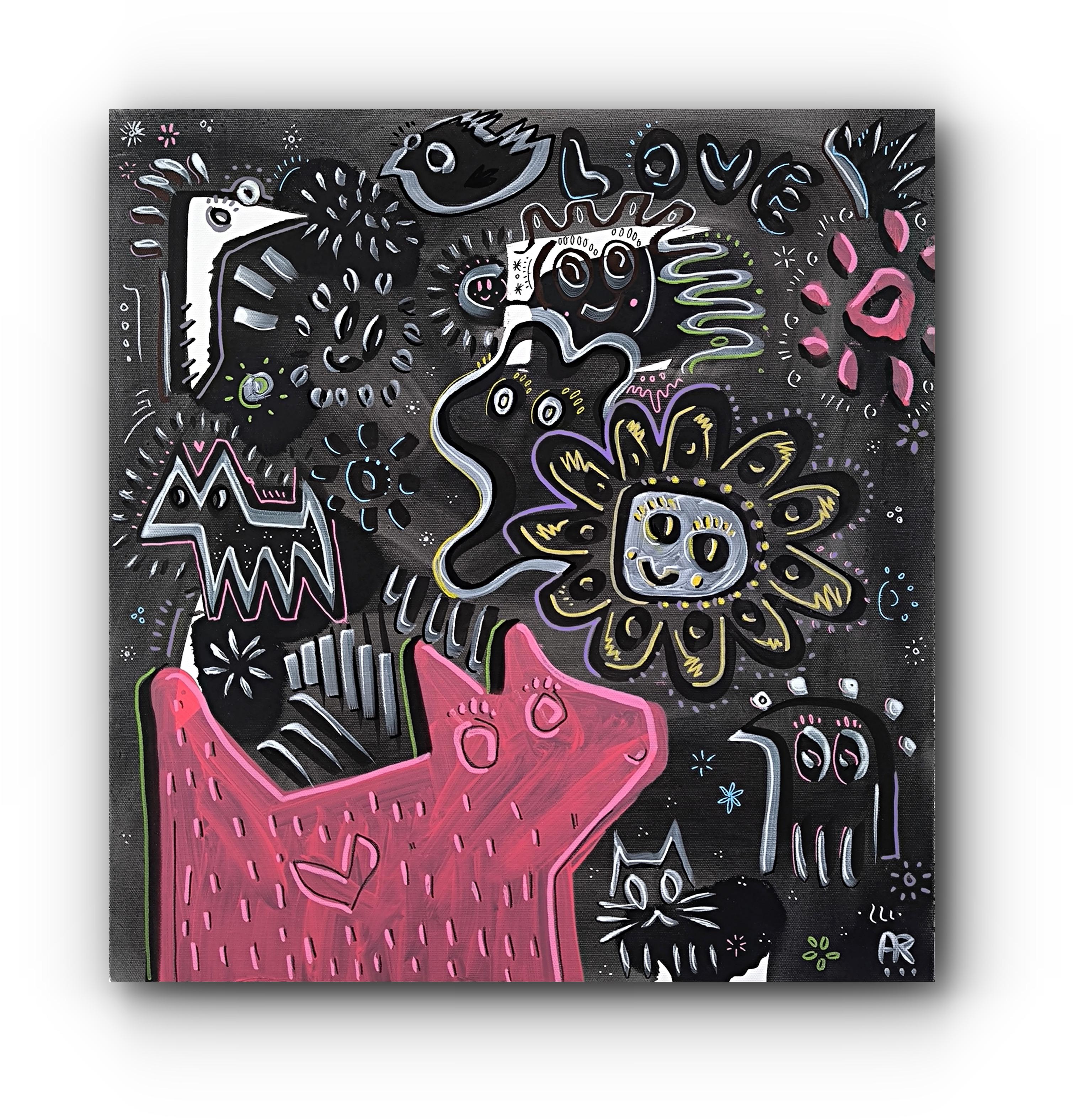 LOVE NATURE - Black Animal Painting by Angel Rivas
