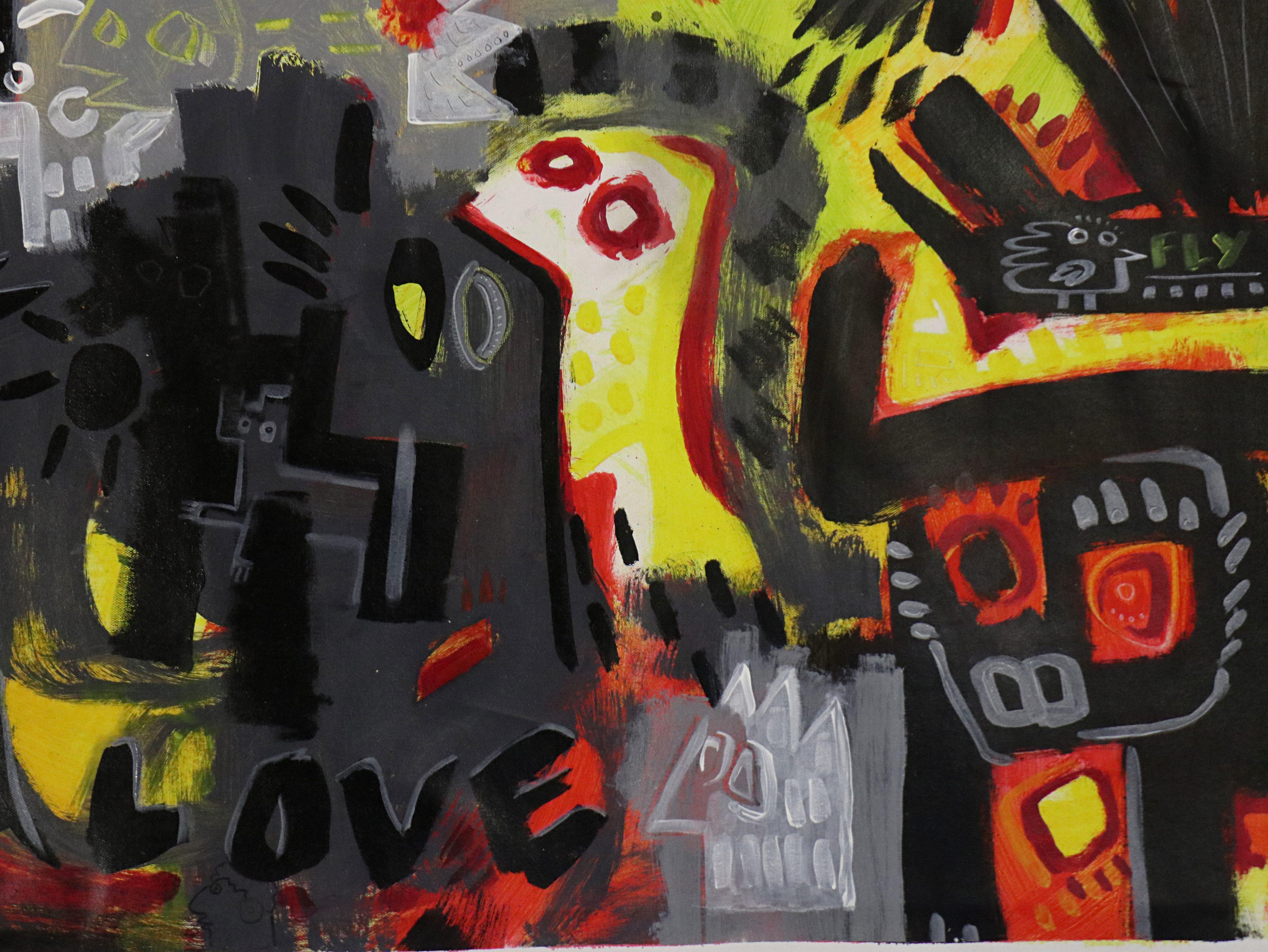 LOVE NATURE ON FIRE - Black Animal Painting by Angel Rivas