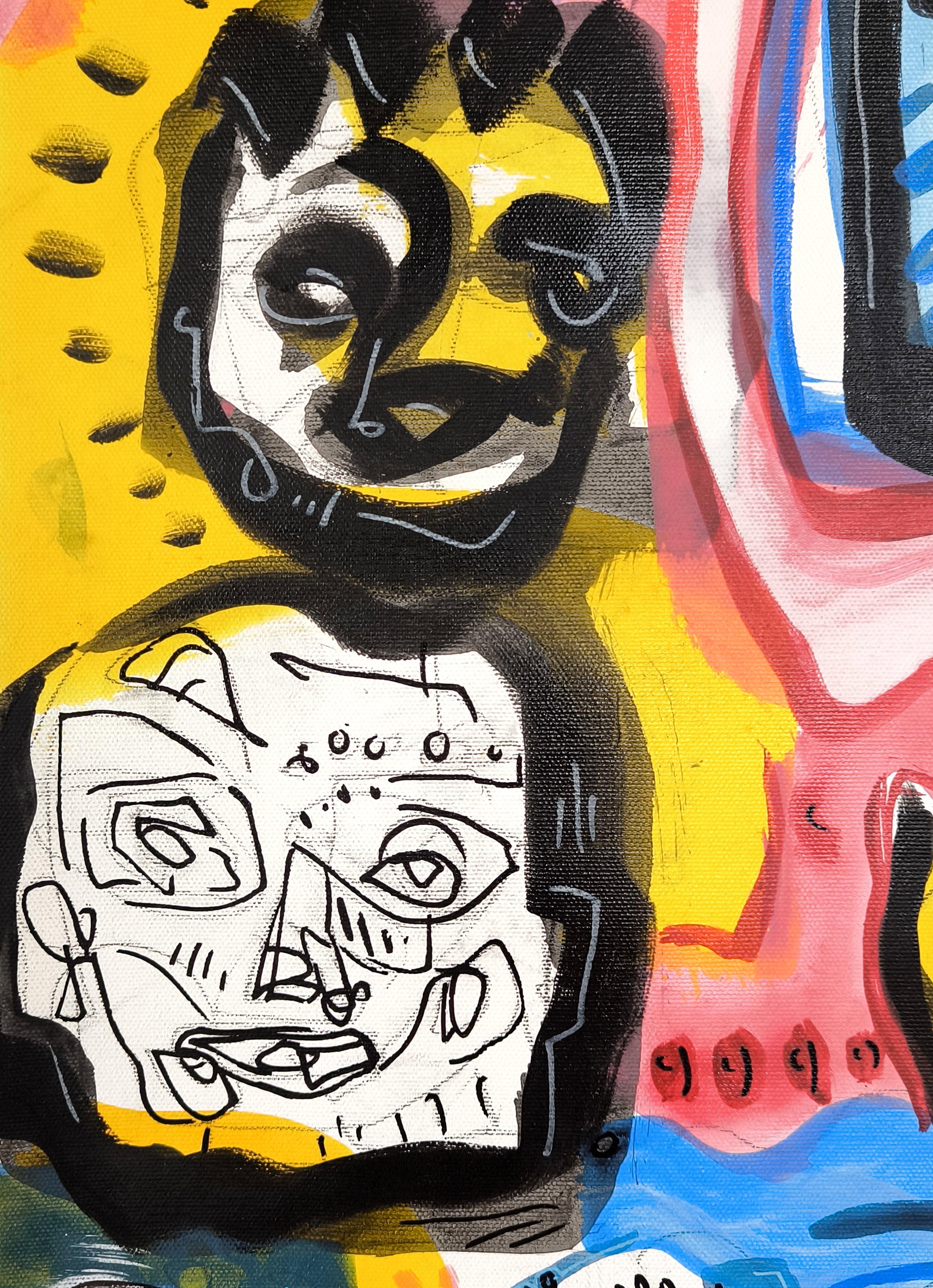 MONKEY MIND - Black Figurative Painting by Angel Rivas
