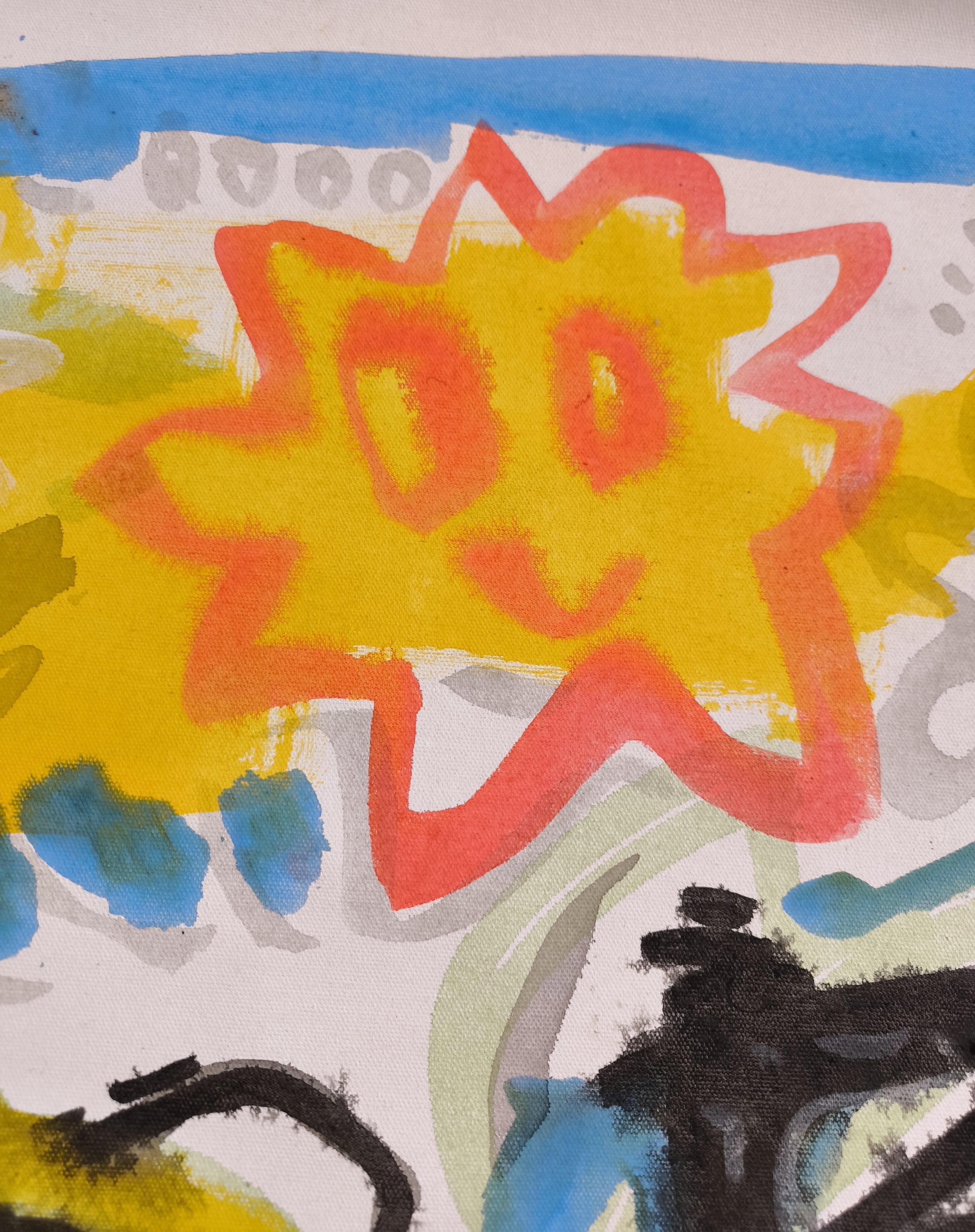 MY SMILING STAR - Beige Abstract Painting by Angel Rivas