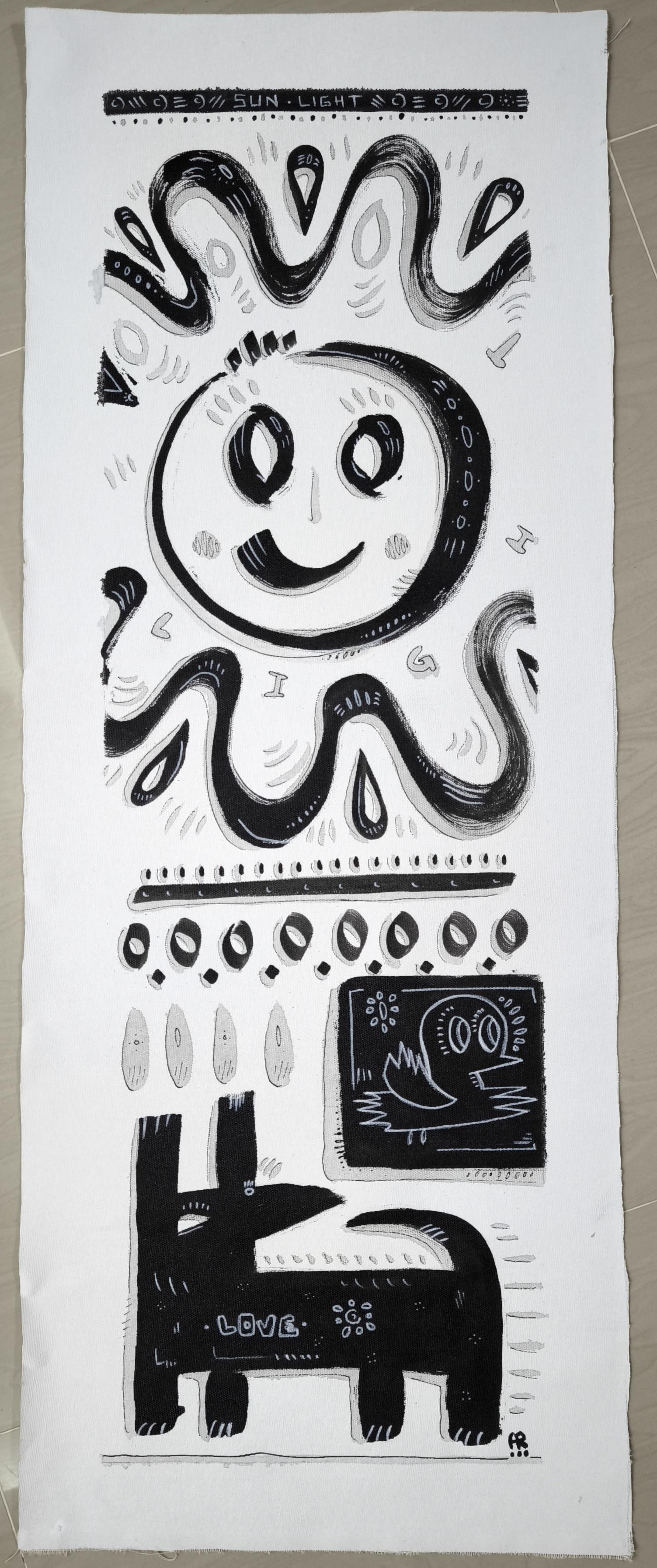 SUN LIGHT - Gray Animal Painting by Angel Rivas