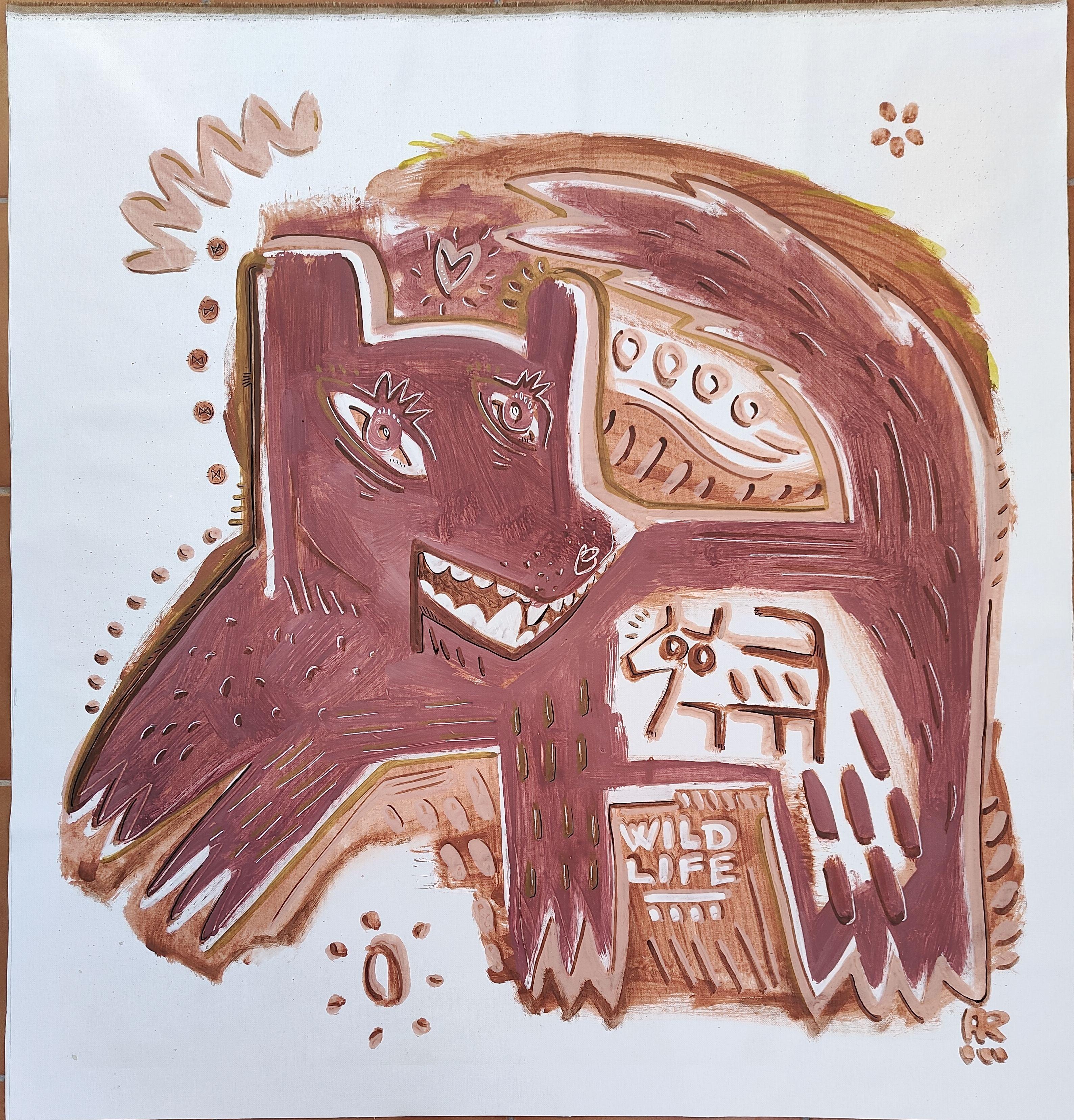 VIDA SILVESTRE, pintura sobre lienzo - Animal Painting Beige de Angel Rivas