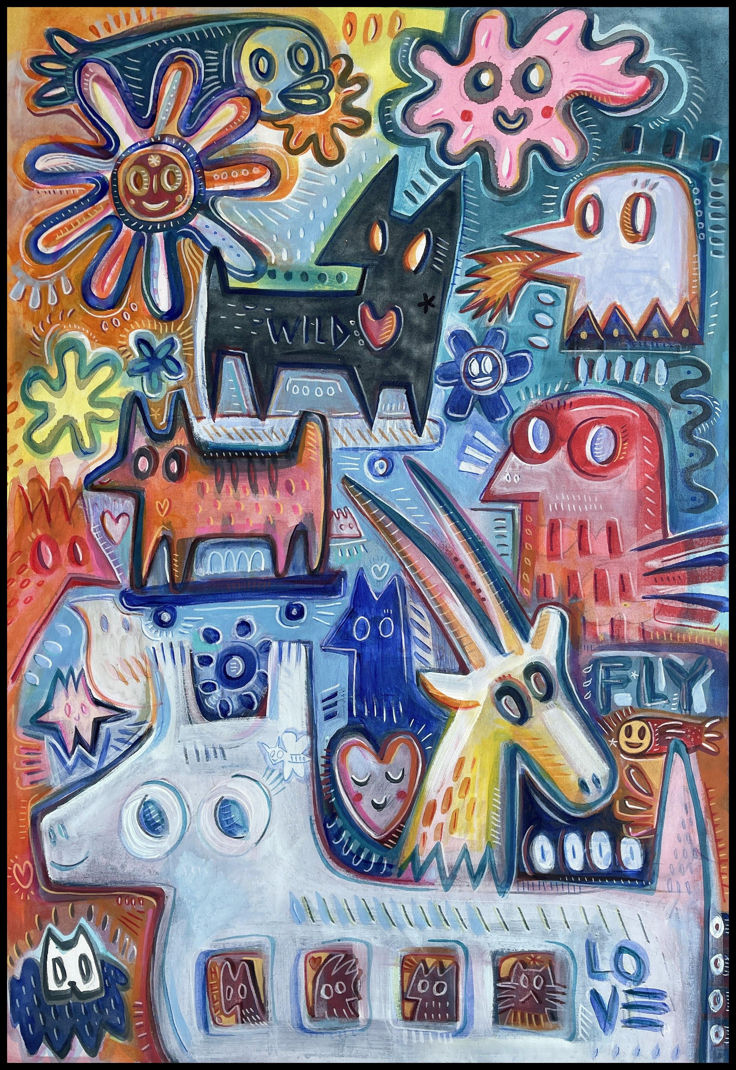 WILDE LIEBE (Grau), Animal Painting, von Angel Rivas