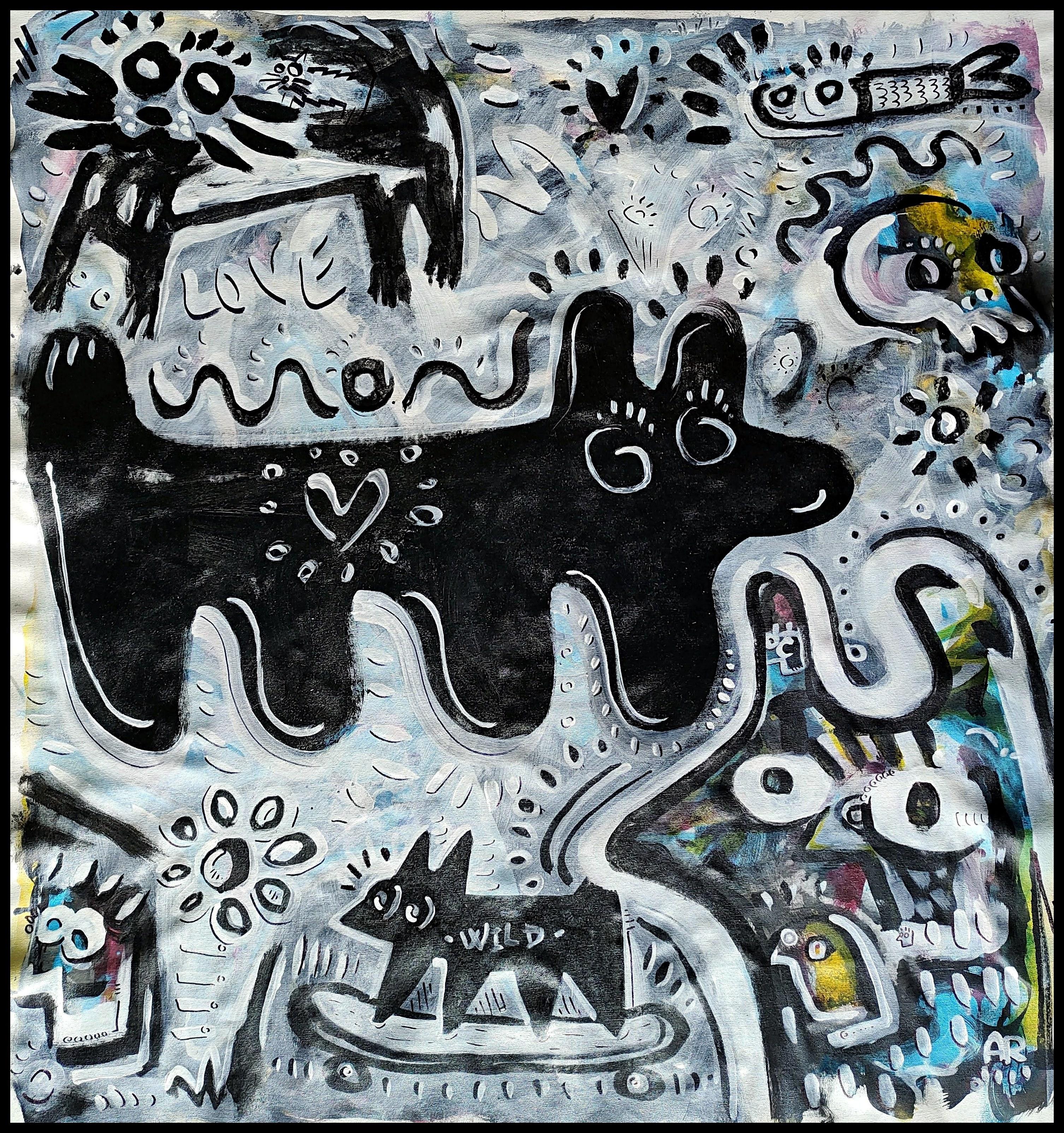 WILD NATURE, skater dog - Expressionist Painting by Angel Rivas