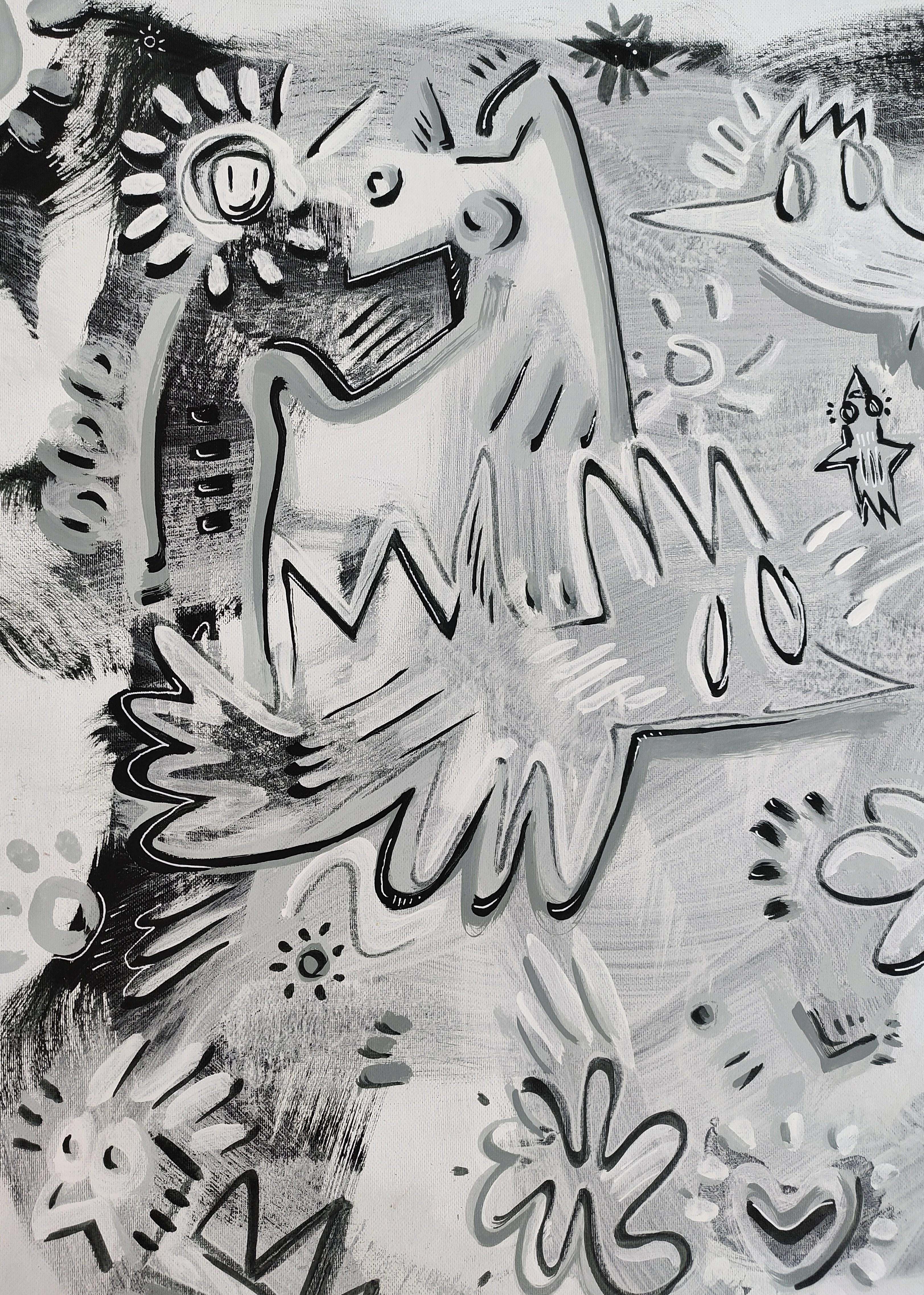 WINTER IS COMING - Gray Animal Painting by Angel Rivas