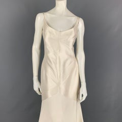 ANGEL SANCHEZ Size 10 Off White Spaghetti Straps Evening Gown Dress