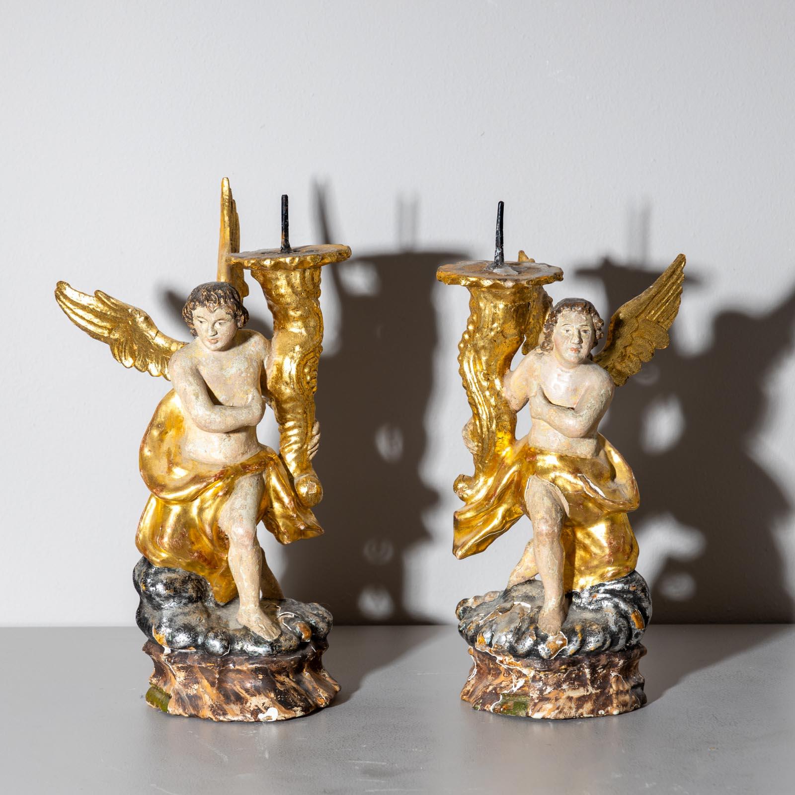 18th Century and Earlier Angel-shaped Altar Candlesticks, 18th Century