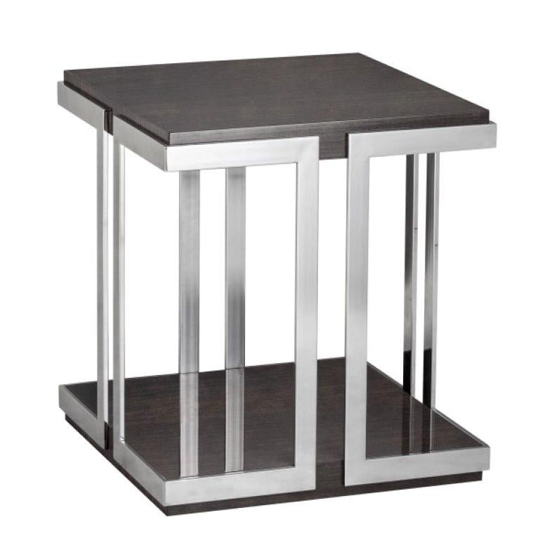 Mid-Century Modern Table d'appoint Angel en Oak Oak et structure en acier inoxydable poli en vente