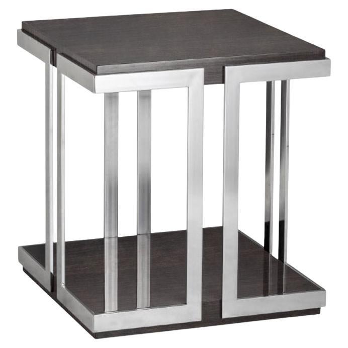Angel Side Table in Oak and Polished Stainless Steel Structure