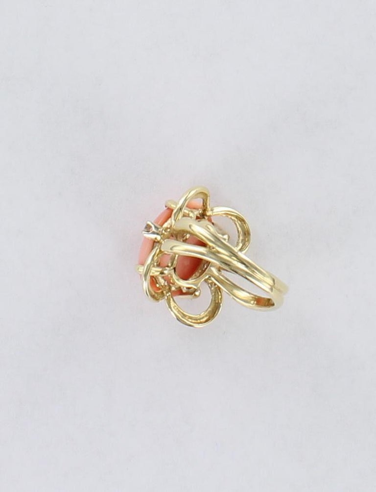 Angel Skin Coral and Diamond Ring in 14 Karat Yellow Gold For Sale at ...