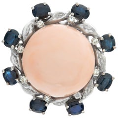 "Angel Skin" Coral Bead 18k White Gold Ring