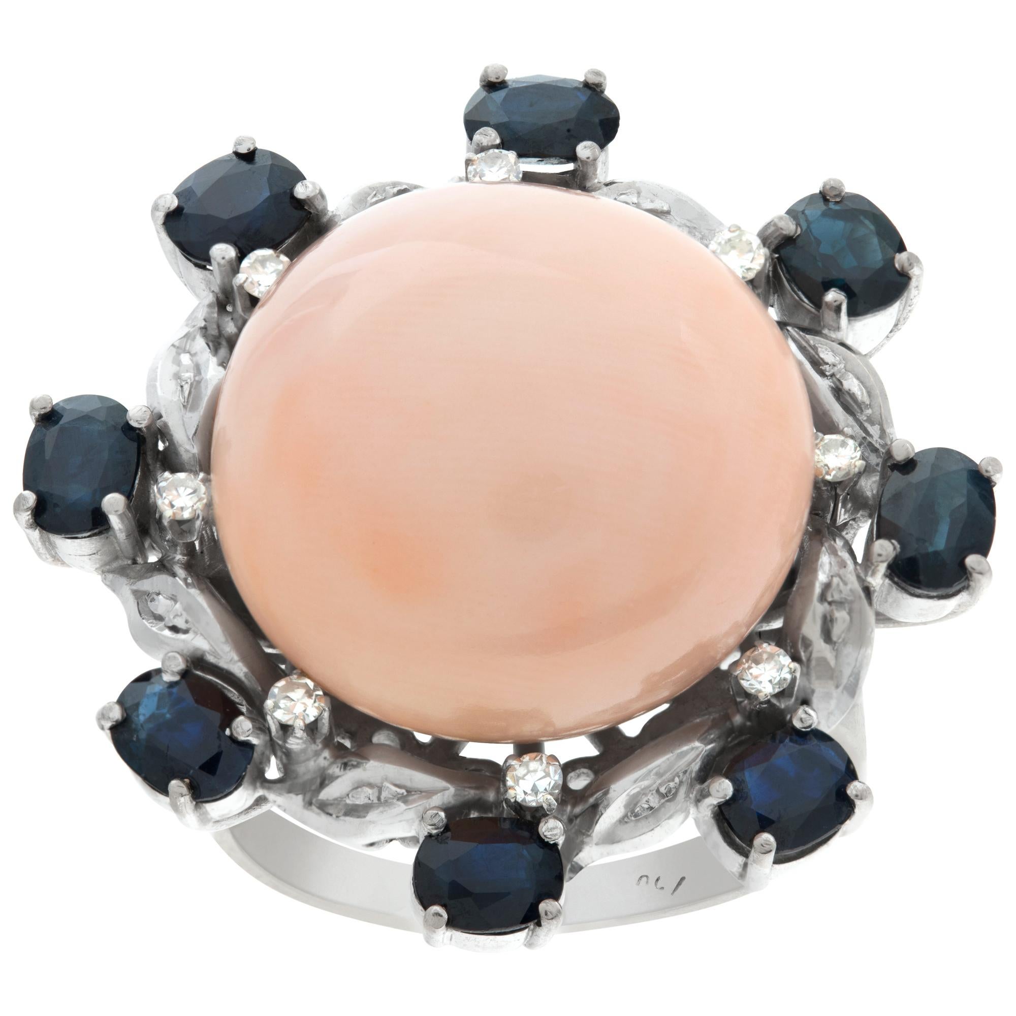 "Angel Skin" Coral Bead 18k White Gold Ring  For Sale