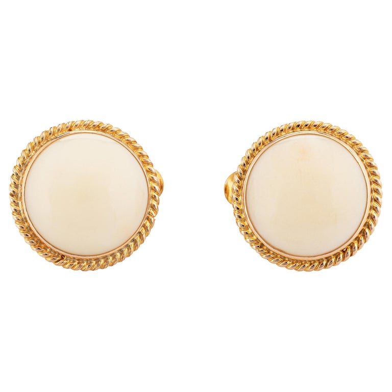 Vintage 18K Gold Pink Angel Skin Coral Button Earrings