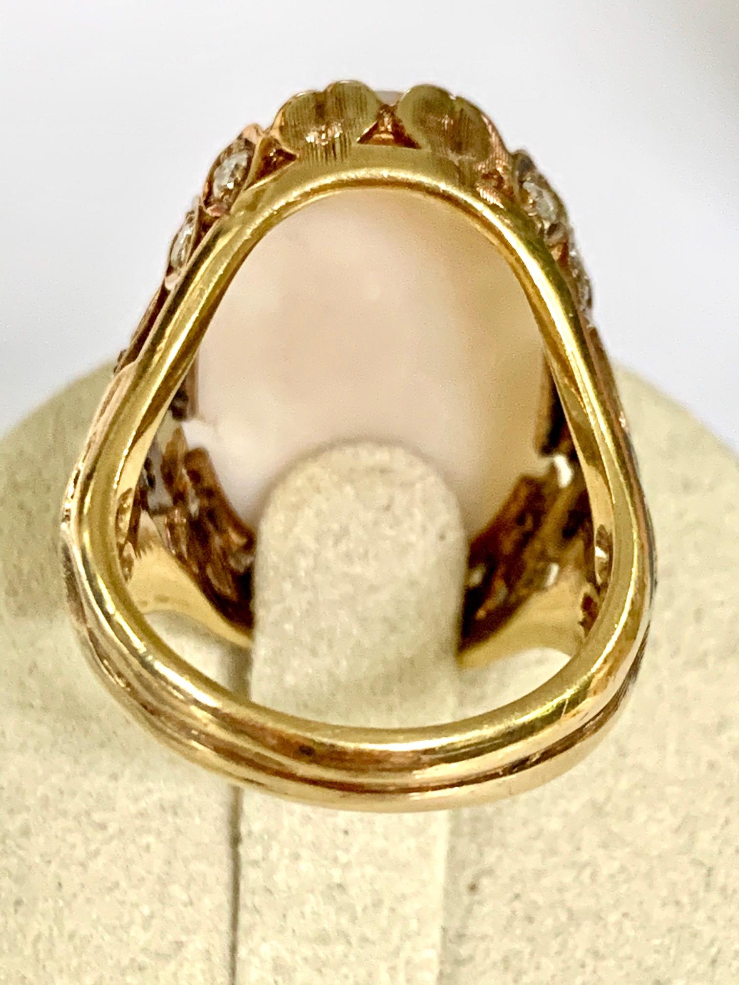 Angel Skin Coral Cabochon and Diamond 18 Karat Yellow Gold Ring - Size 6 1/4 2