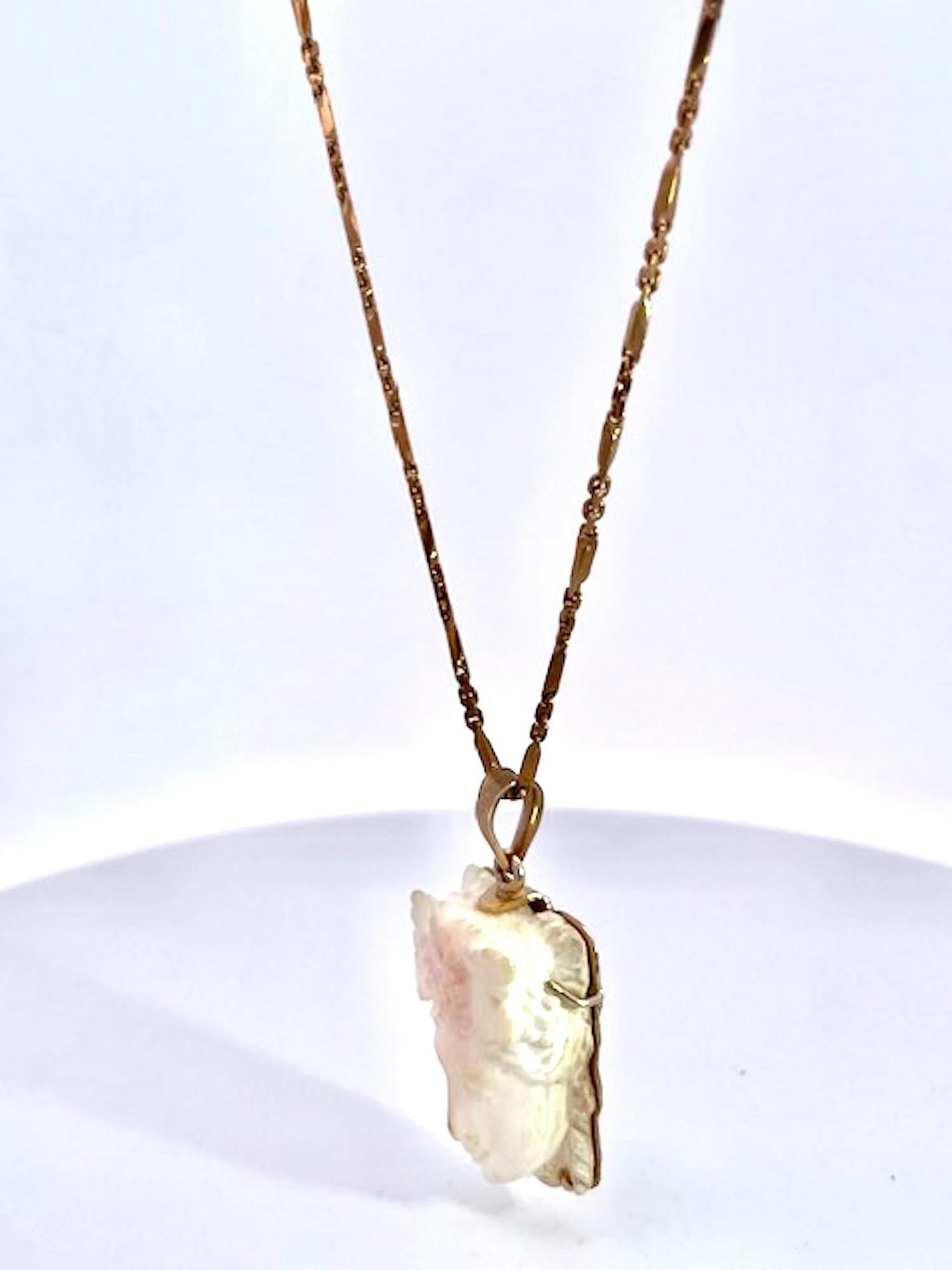 Angel Skin Coral Carving Women's Face Pendant 14K For Sale 9