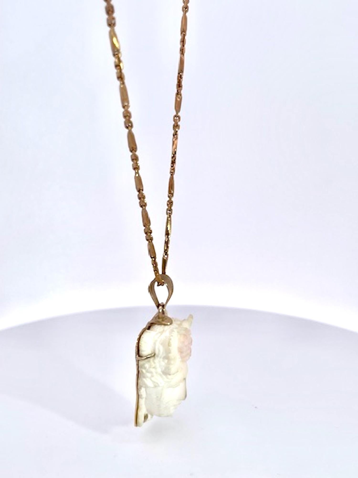 Angel Skin Coral Carving Women's Face Pendant 14K For Sale 10