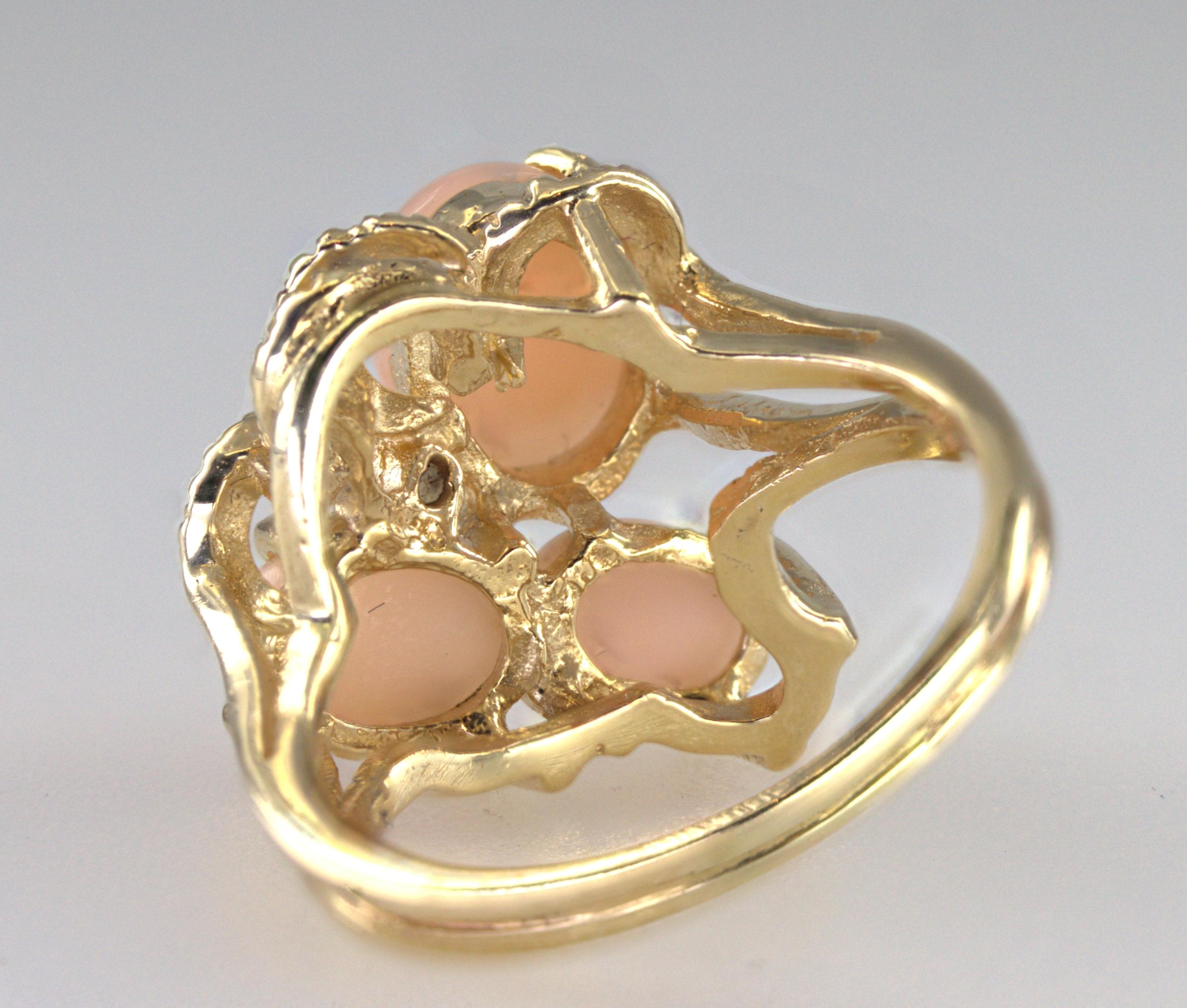 Angel Skin Coral, Diamond, 14K Yellow Gold Jewelry Suite For Sale 1