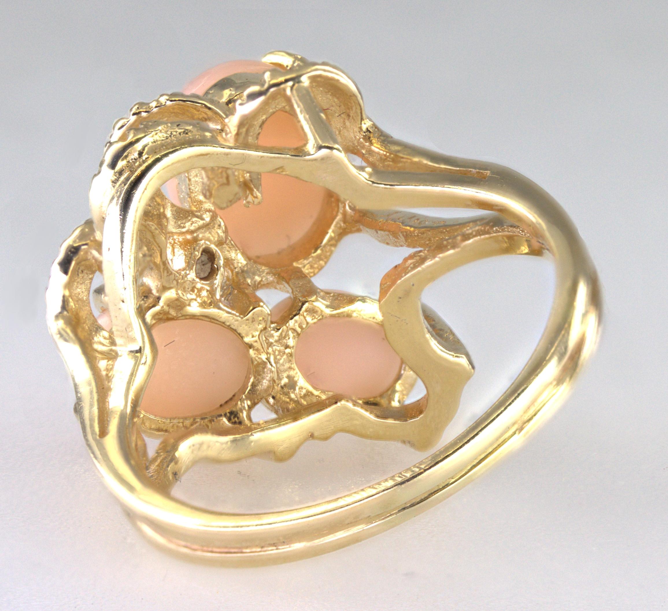 Angel Skin Coral, Diamond, 14K Yellow Gold Jewelry Suite For Sale 2