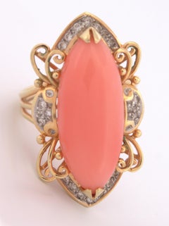 Angel Skin Coral, Diamond, 14K Yellow Gold Ring