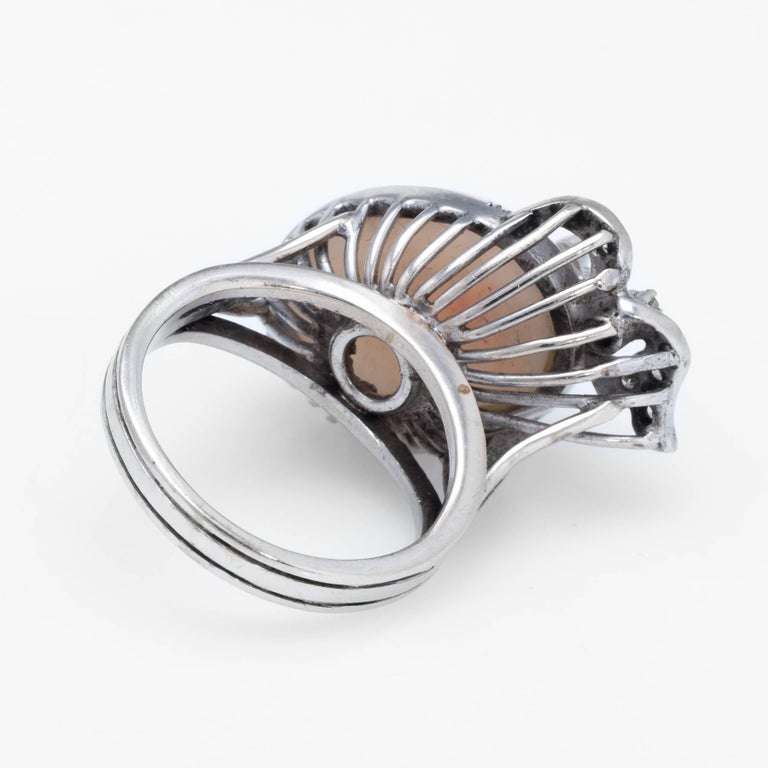 Angel Skin Coral Diamond Cocktail Ring Vintage Palladium ...
