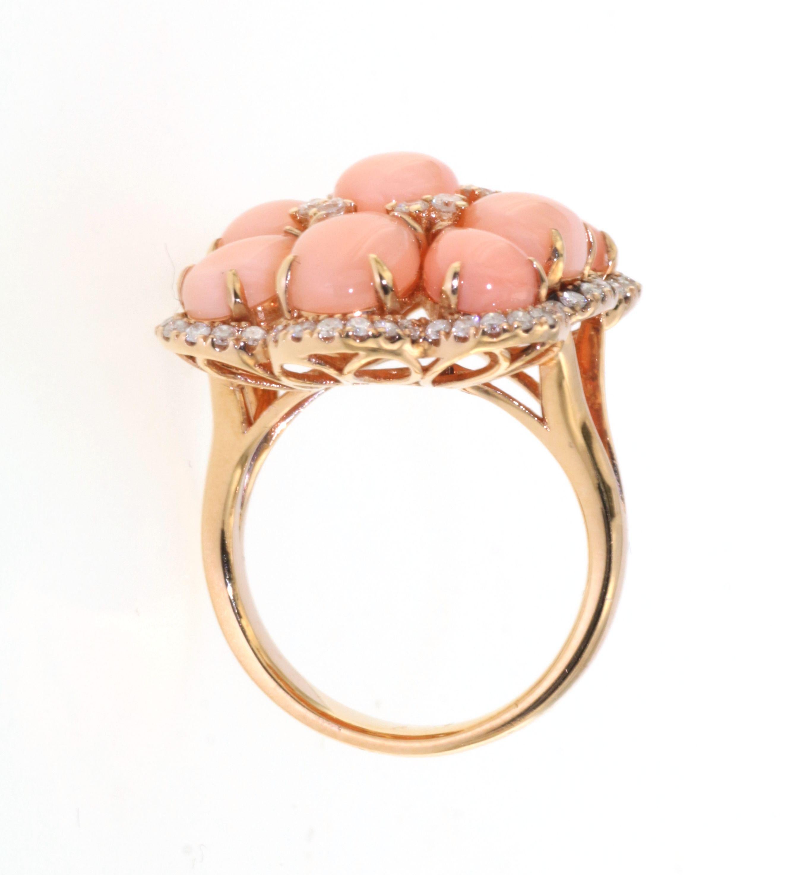 Angel Skin Korallen-Diamantring aus 18 Karat Roségold (Ovalschliff)