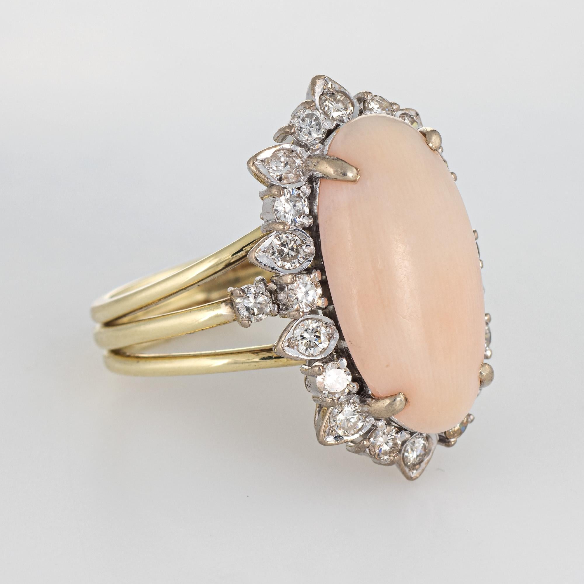 Modern Angel Skin Coral Diamond Ring Vintage 14 Karat White Gold Cocktail Jewelry