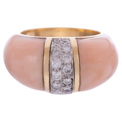 Angel Skin Coral & Diamond Yellow Gold Circa 1970