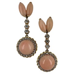 Angel Skin Coral Diamond Yellow Gold Vintage Drop Dangle Earrings