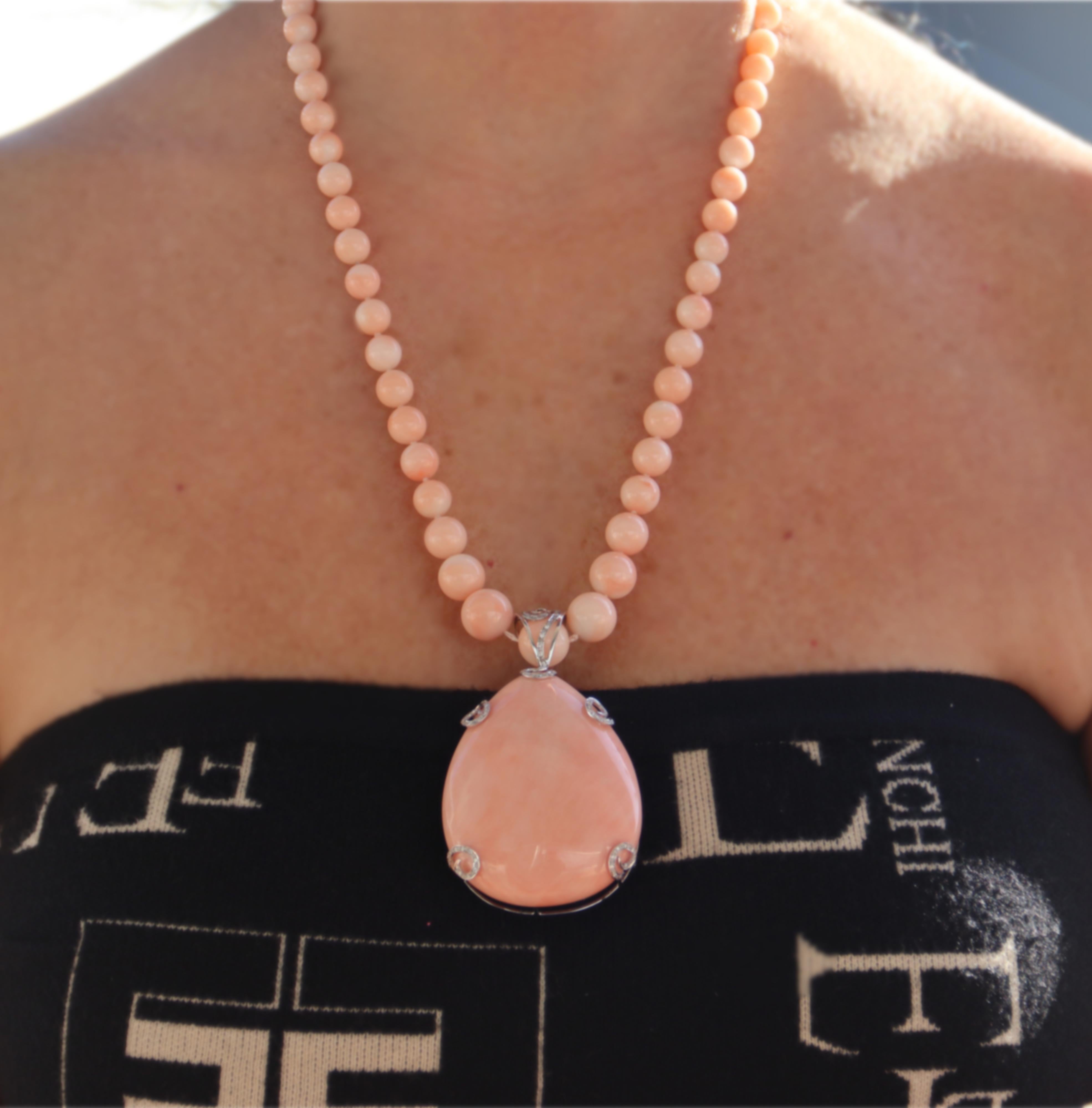 Angel Skin Coral Diamonds White Gold 18 Karat Pendant Necklace For Sale 6