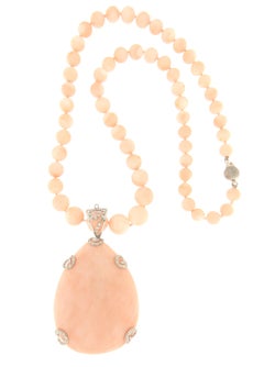 Angel Skin Coral Diamonds White Gold 18 Karat Pendant Necklace