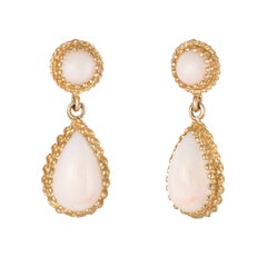 Angel Skin Coral Drop Earrings Vintage 14 Karat Yellow Gold