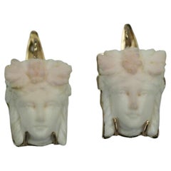 Angel Skin Coral Earrings 14K Carved Face